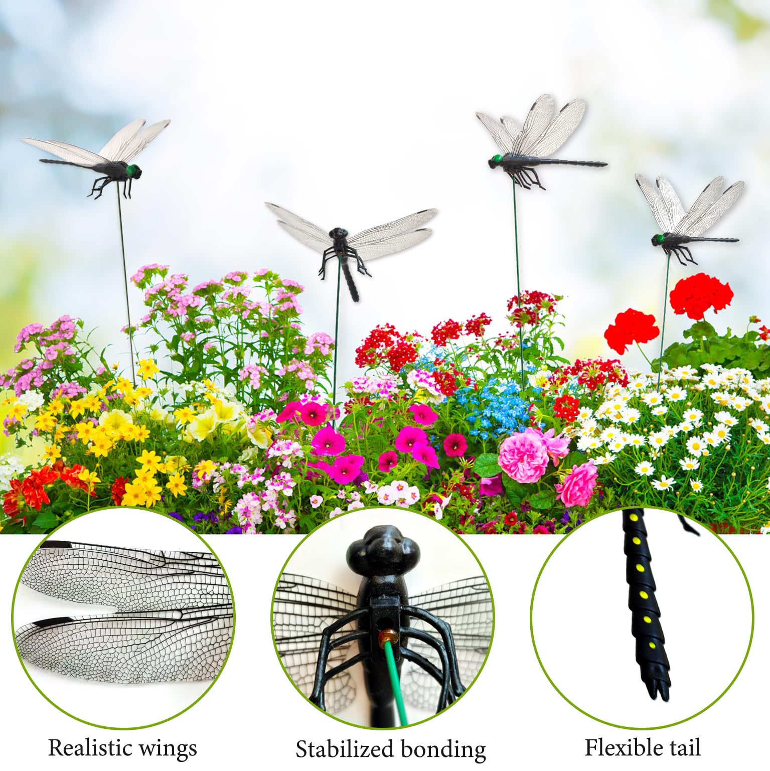 10 Pcs Lifelike 3D Dragonfly Garden Stakes, Large PVC Dragonfly Decor, Indoor Outdoor Ornaments for Yard, Balcony & Flower Pots