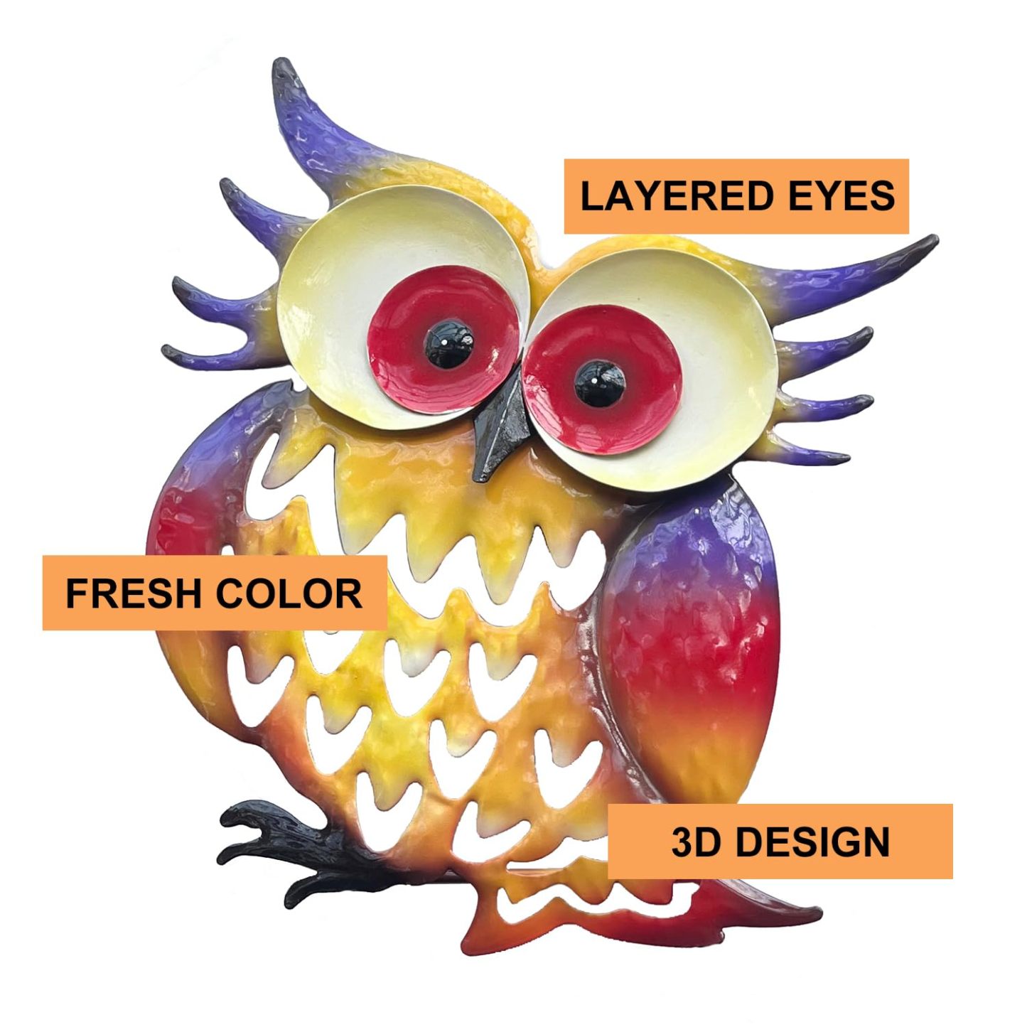 Pack of 2 Vibrant Metal Owl Silhouette Stakes, Rustproof Animal Garden Statues, Outdoor Yard Lawn & Flower Bed Decor Ornaments