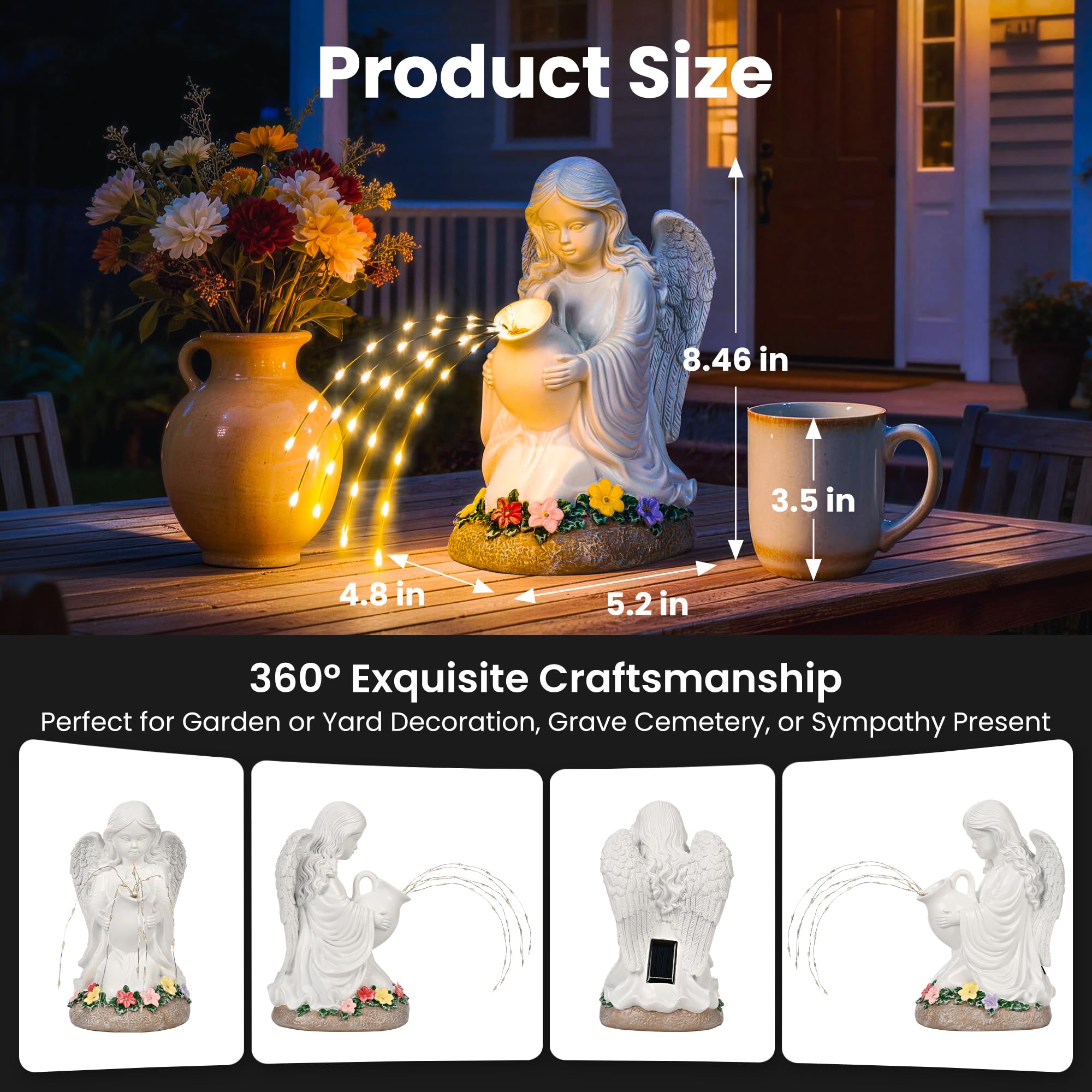 Solar Angel Garden Statue with LED Lights, Waterproof Outdoor Angel Figurine Decor for Yard Patio Lawn Balcony, Ideal Birthday & Christmas Gifts for Mom & Women