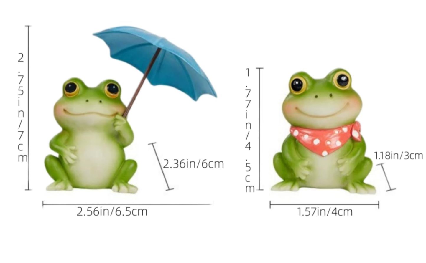 Set of 2 Umbrella Frog Figurines, Mini Fairy Garden Statues, Indoor & Outdoor Decor for Home Yard Lawn Patio