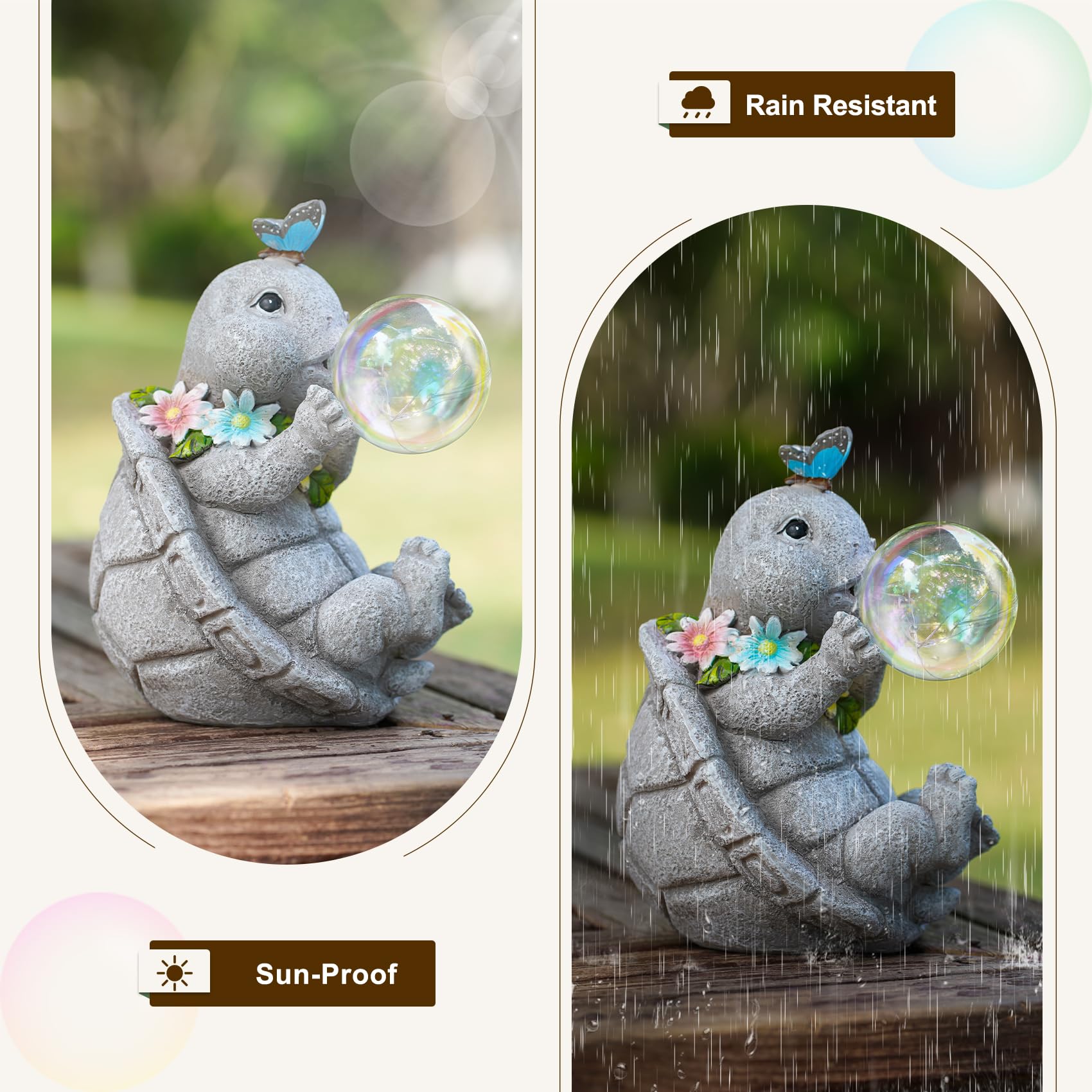 Solar Turtle Garden Statue with Bubble LED Lights, Waterproof Resin Tortoise Ornament for Yard Patio Lawn, Ideal Mother’s Day Birthday Housewarming Gifts
