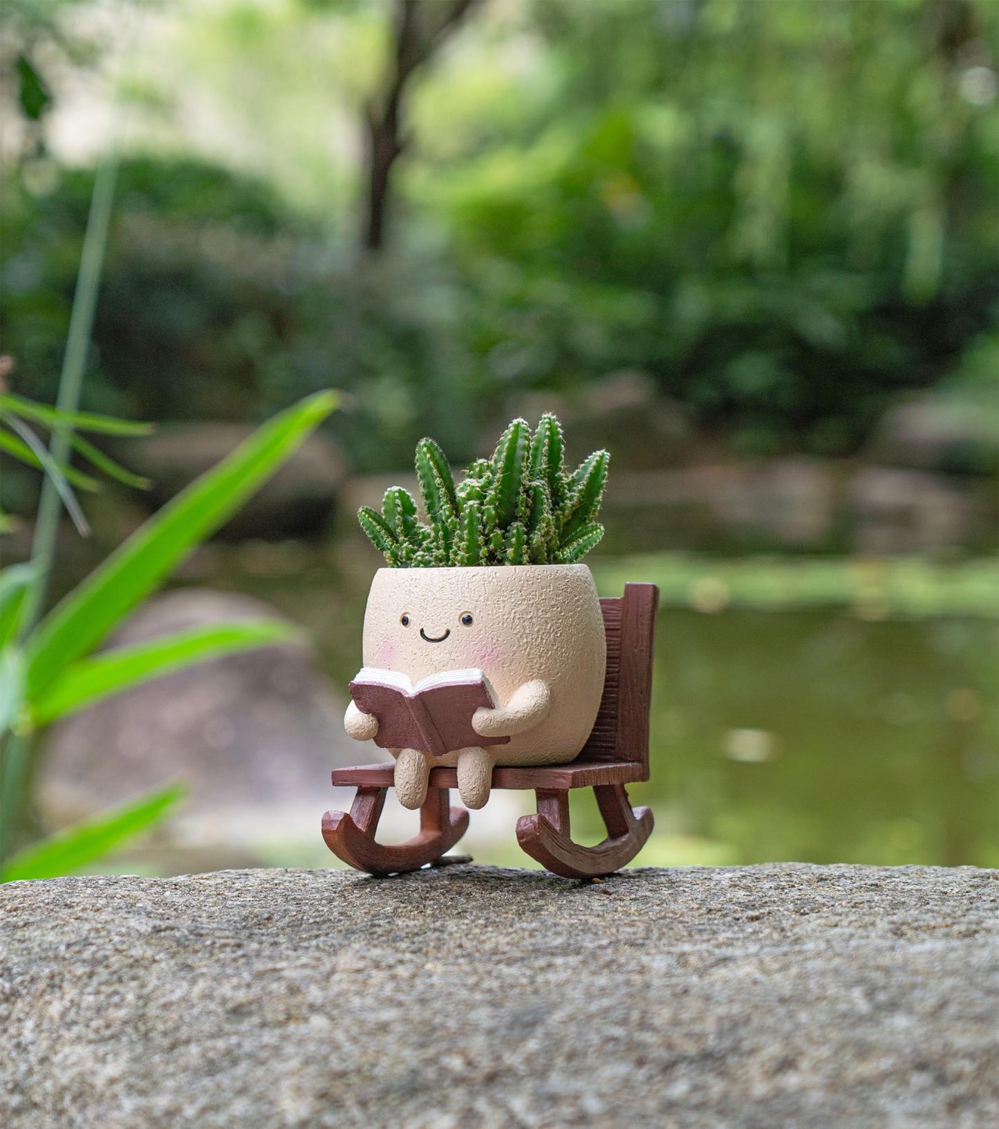 Cute Rocking Chair Smiley Face Planter – Unique Funny Flower Pot with Drainage for Succulents, Ideal Plant Gift for Mother’s Day, Birthday & Christmas