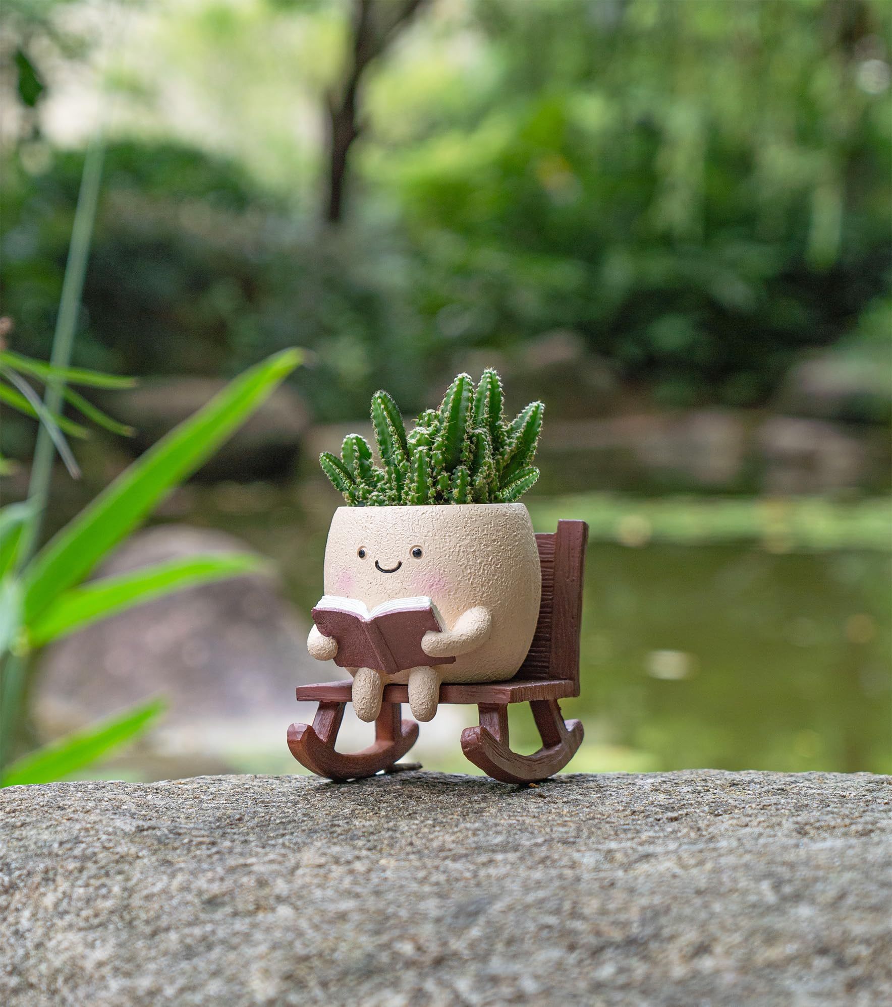 Cute Rocking Chair Smiley Face Planter – Unique Funny Flower Pot with Drainage for Succulents, Ideal Plant Gift for Mother’s Day, Birthday & Christmas