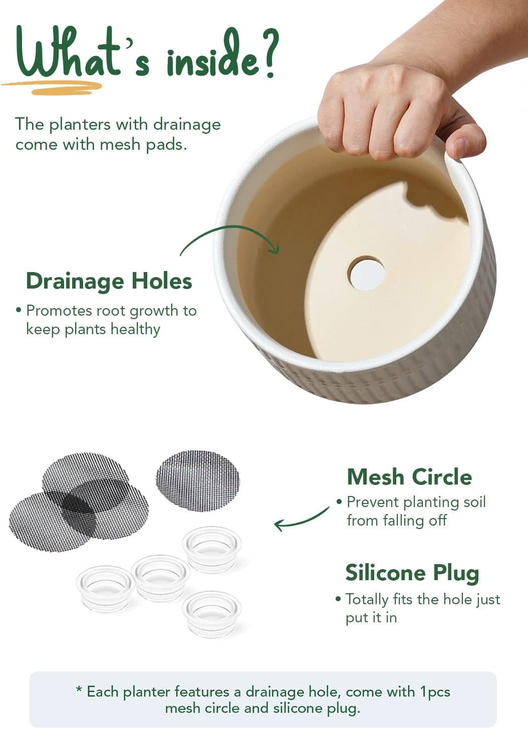 Succulent Pots Set of 2, 6.5+8 Inch Matte White Ceramic Planters, Shallow Round Succulent Planters with Drainage Hole for Indoor Use