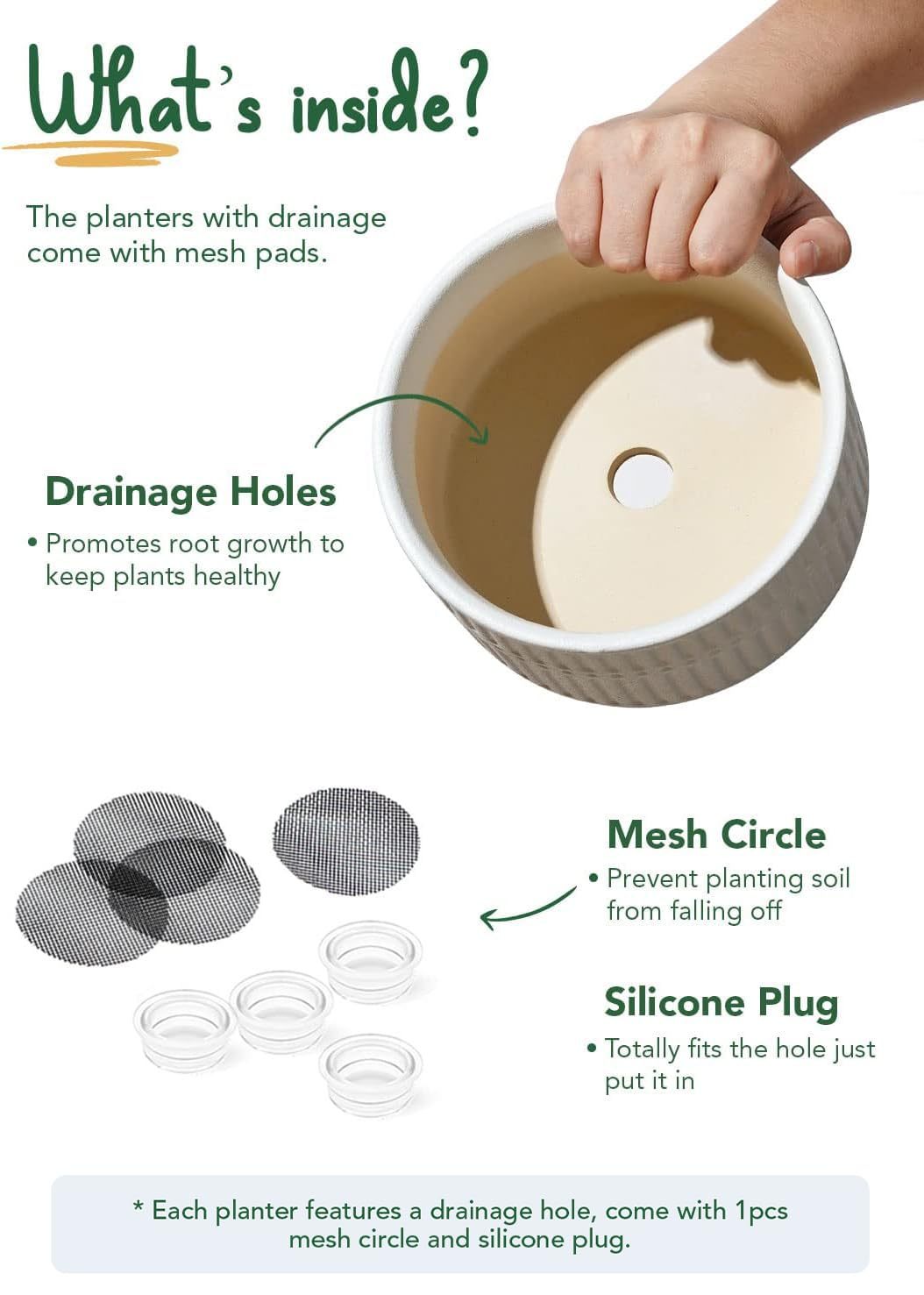 Succulent Pots Set of 2, 6.5+8 Inch Matte White Ceramic Planters, Shallow Round Succulent Planters with Drainage Hole for Indoor Use