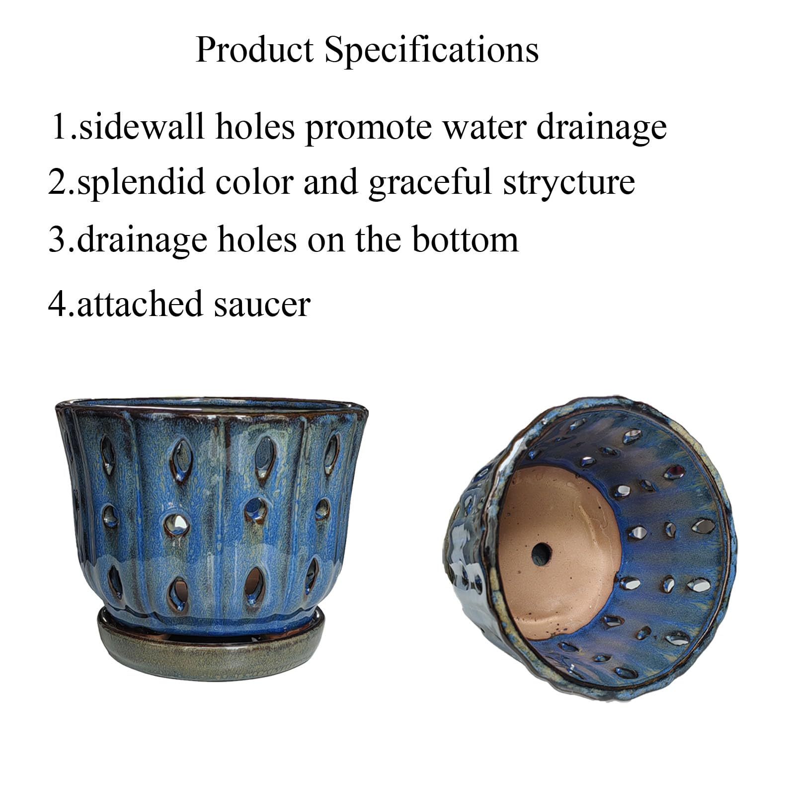 6 Inch Round Ceramic Orchid Pot with Holes, Premium Orchid Planter for Indoor Outdoor Use