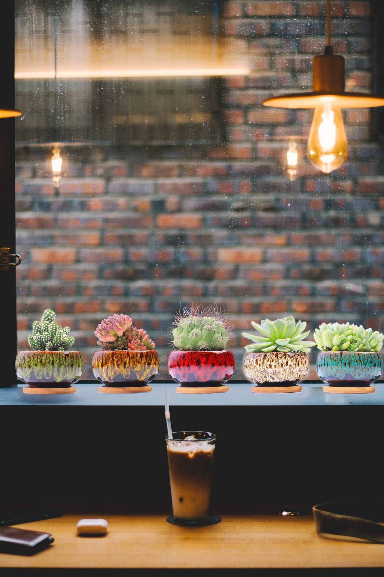 Set of 5 Cute Ceramic Succulent Planters with Drainage Holes & Attached Saucers, Decorative Mini Garden Pots for Indoor Plants – Plants Not Included
