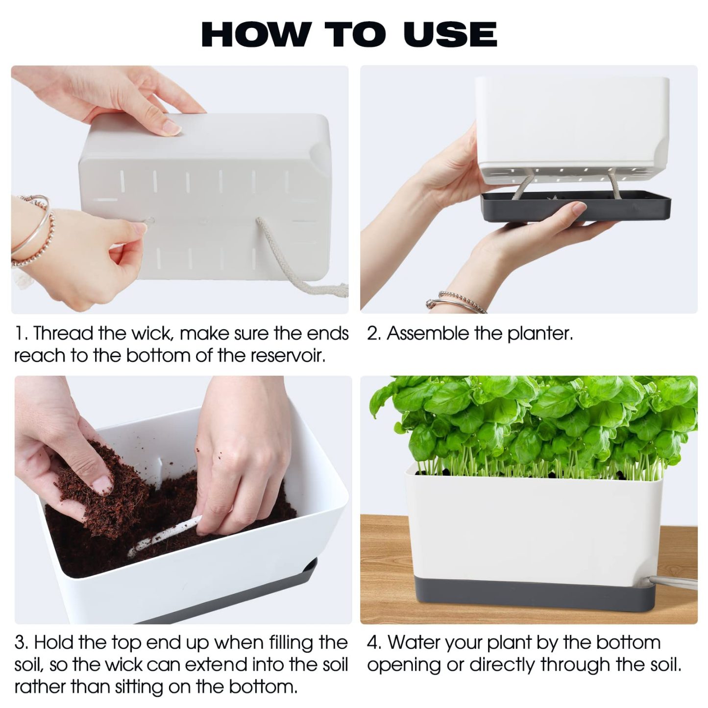 7-Pack Self-Watering Plastic Planters for Indoor Plants | 4+8+17 Inch Rectangular Window Boxes with Drainage Trays & Saucers