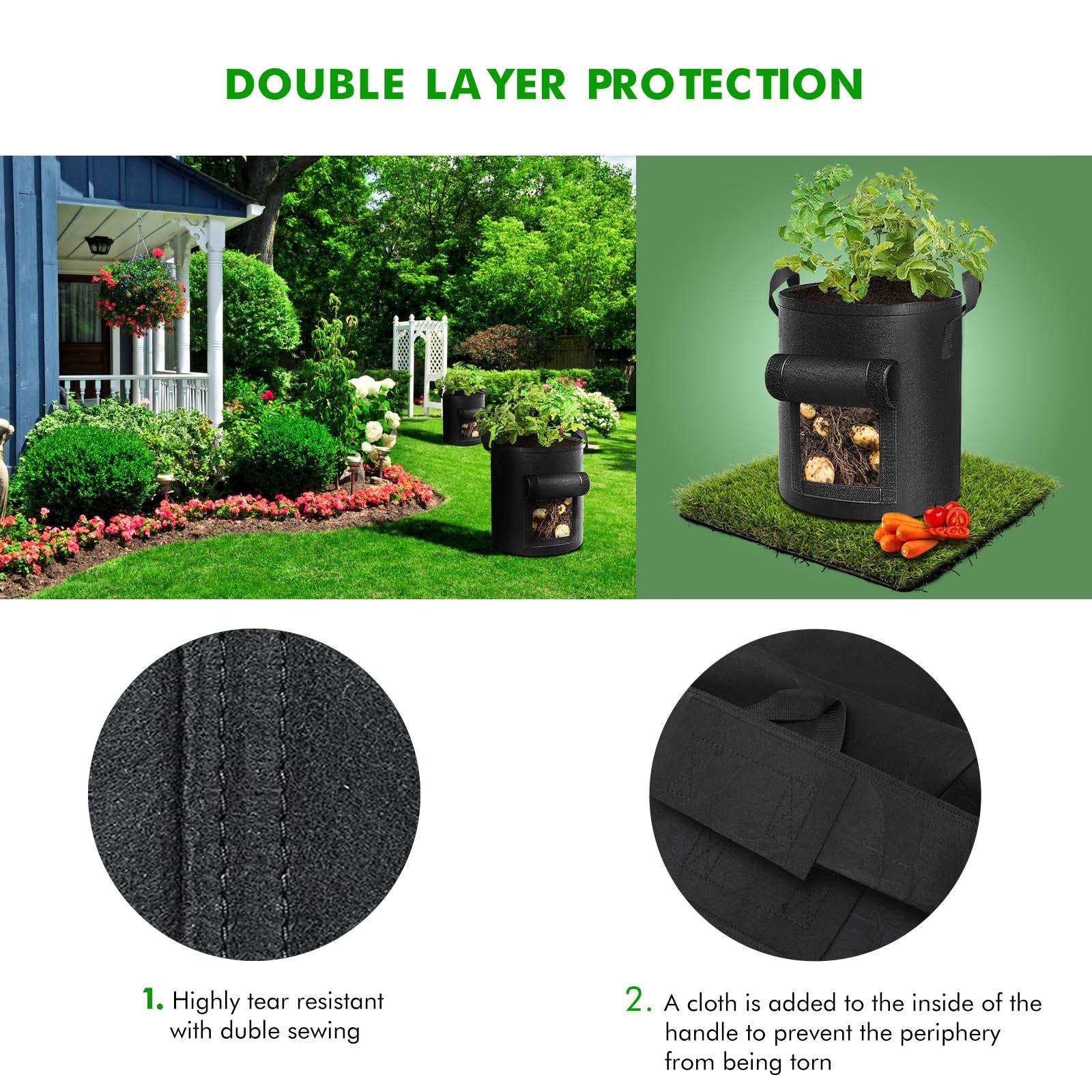 5-Pack 10 Gallon Potato Grow Bags, Thickened Nonwoven Fabric Planting Pots with Reinforced Handles for Vegetables, Tomatoes & Fruits