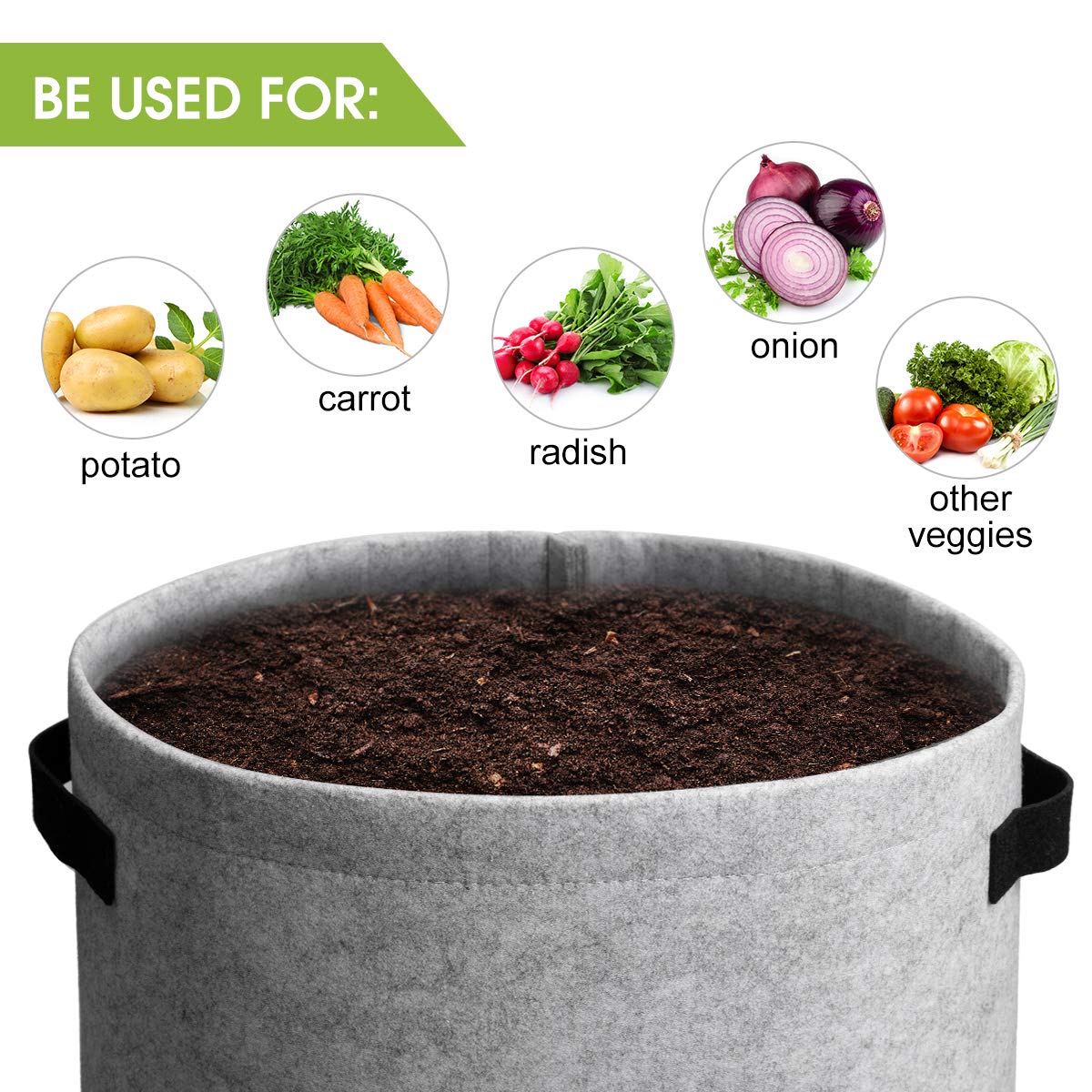 4 Pack 10 Gallon Potato Grow Bags with Harvest Flap & Handles, Planting Pots for Potato, Tomato & Vegetables (Black & Gray)