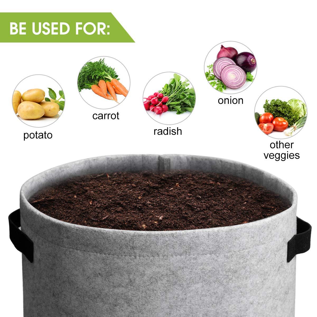4 Pack 10 Gallon Potato Grow Bags with Harvest Flap & Handles, Planting Pots for Potato, Tomato & Vegetables (Black & Gray)