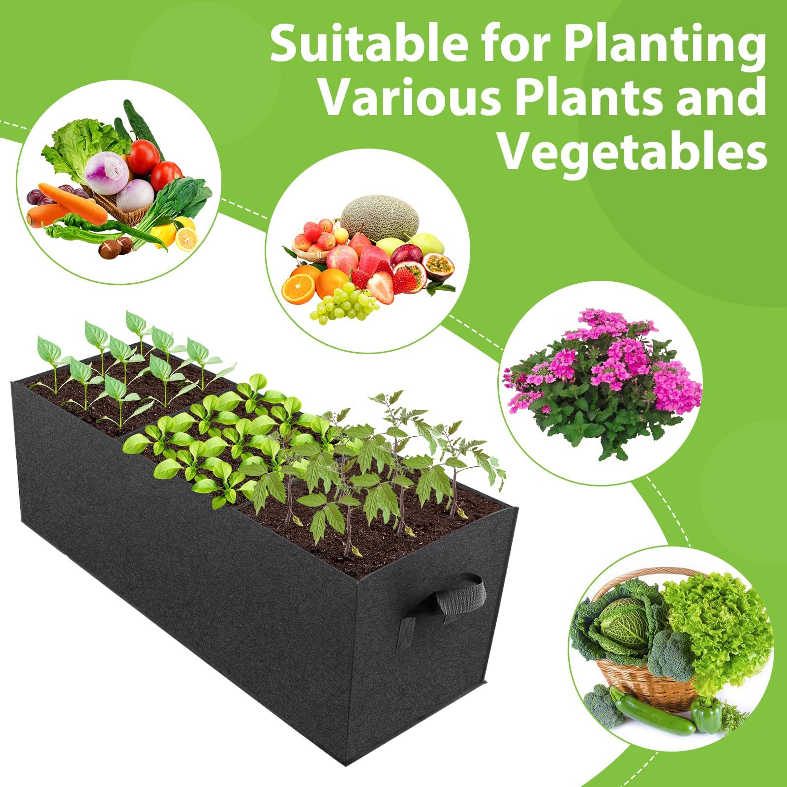 3 Pack Fabric Raised Garden Bed, 22 Gallon 3 Grids Planter Bag with Handles, Breathable Growing Bed for Vegetables, Flowers & Herbs