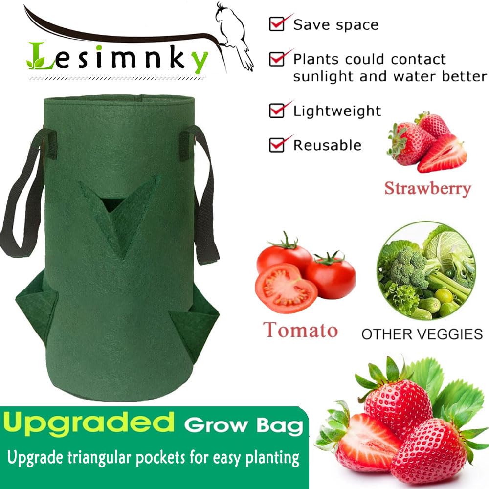 4 Pack Hanging Upside Down Strawberry Planters, 3 Gallon Grow Bags with 6 Planting Holes & 4 Hooks, Upside Down Hanging Planter Bags for Tomatoes & Vegetables (Dark Green)