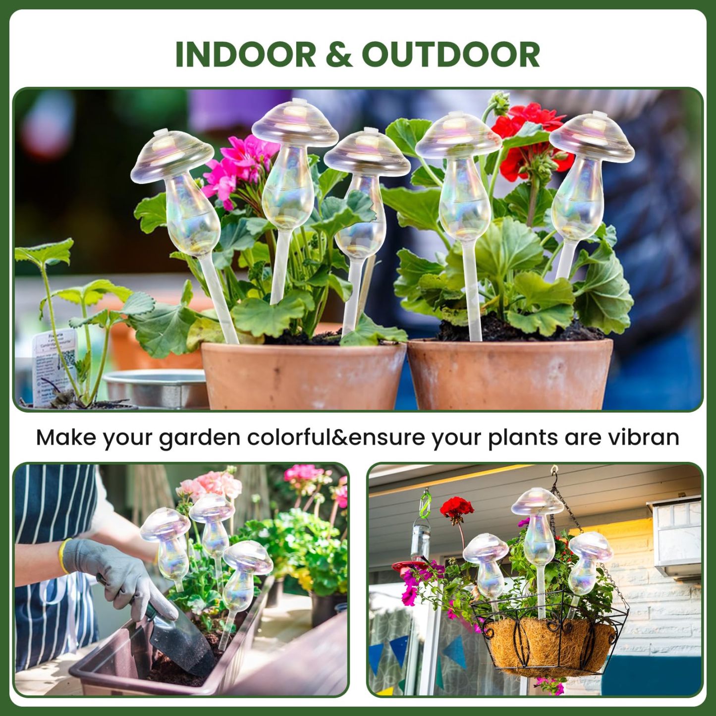 4Pcs Mushroom Shaped Glass Self Watering Globes, Top-Fill Plant Watering Bulbs, Automatic Watering Planter Inserts for Indoor Plants