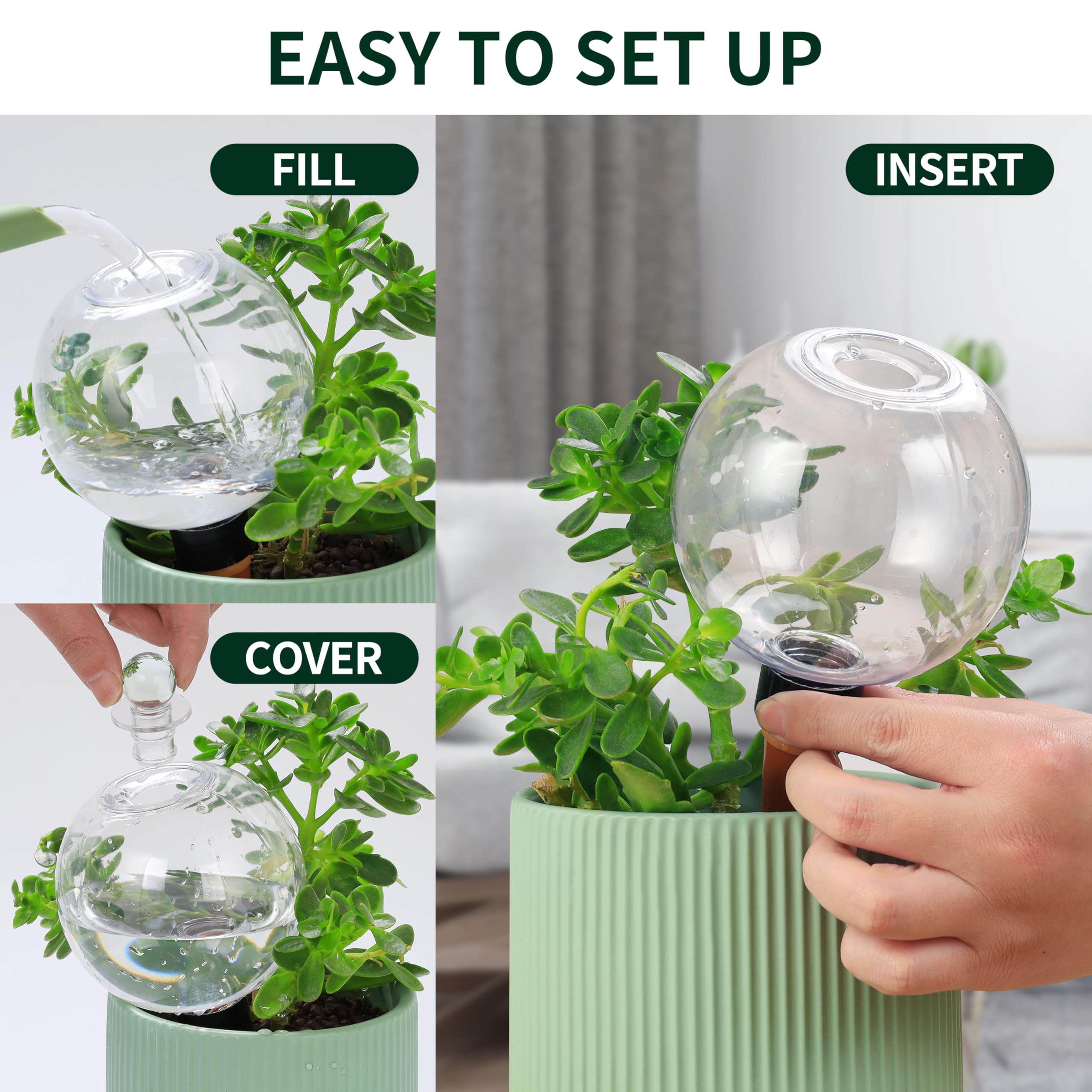 2 Pack 19oz Extra Large Top-Fill Self Watering Plant Globes, Slow Release Plastic Water Bulbs, Automatic Watering Stakes for Indoor Outdoor Plants