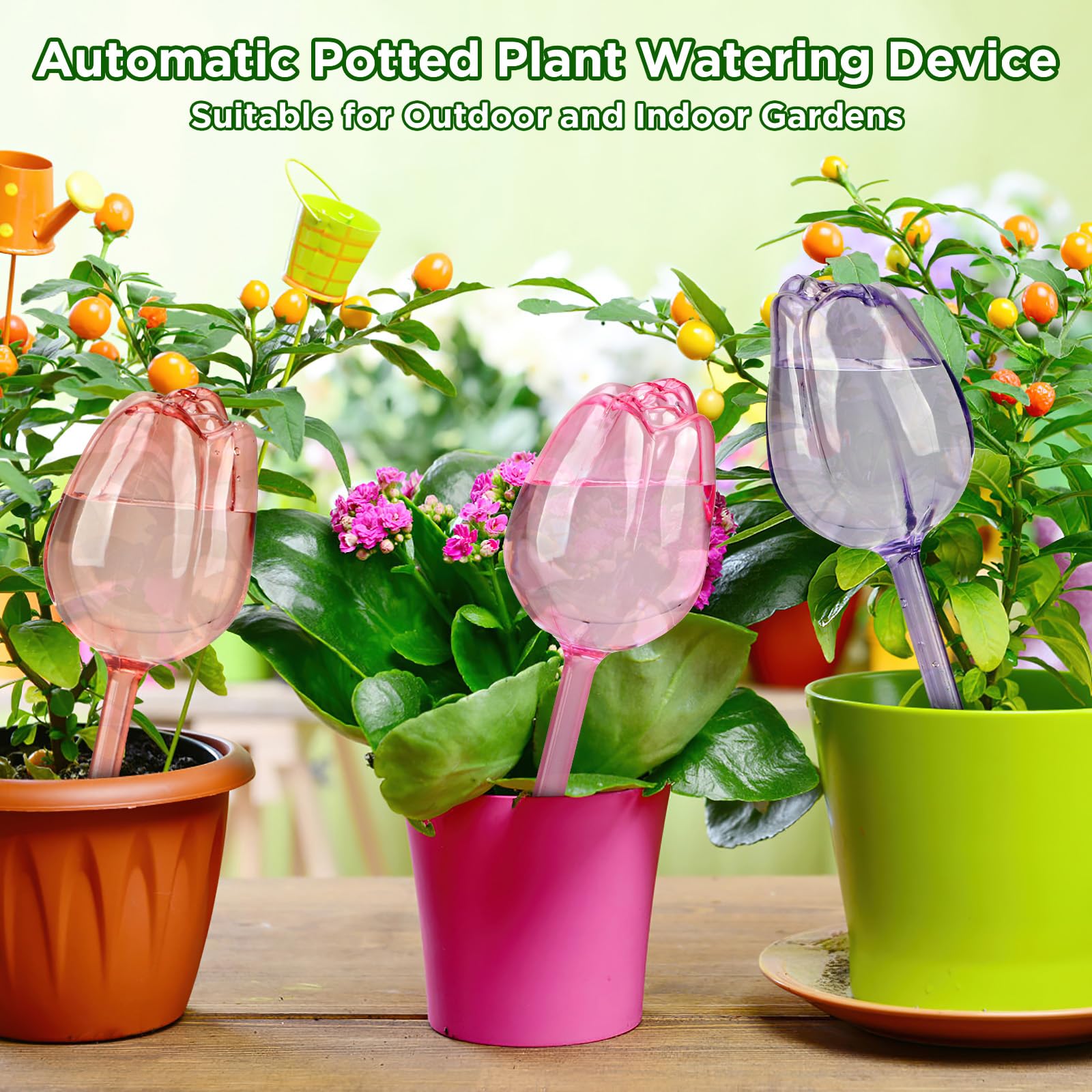 4 Pcs Tulip Shaped Self Watering Globes, Automatic Plastic Watering Bulbs for Indoor & Outdoor Plants