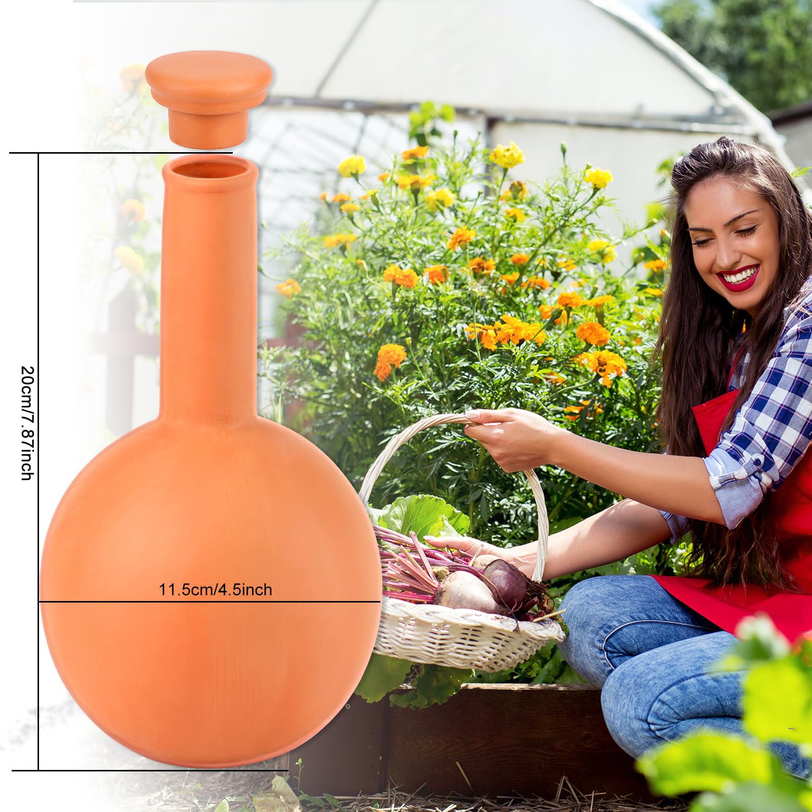 30 Oz Large Terracotta Ollas Watering Pots, Self-Watering Device with Lid, 2-Week Auto Irrigation System for Indoor & Outdoor Plants