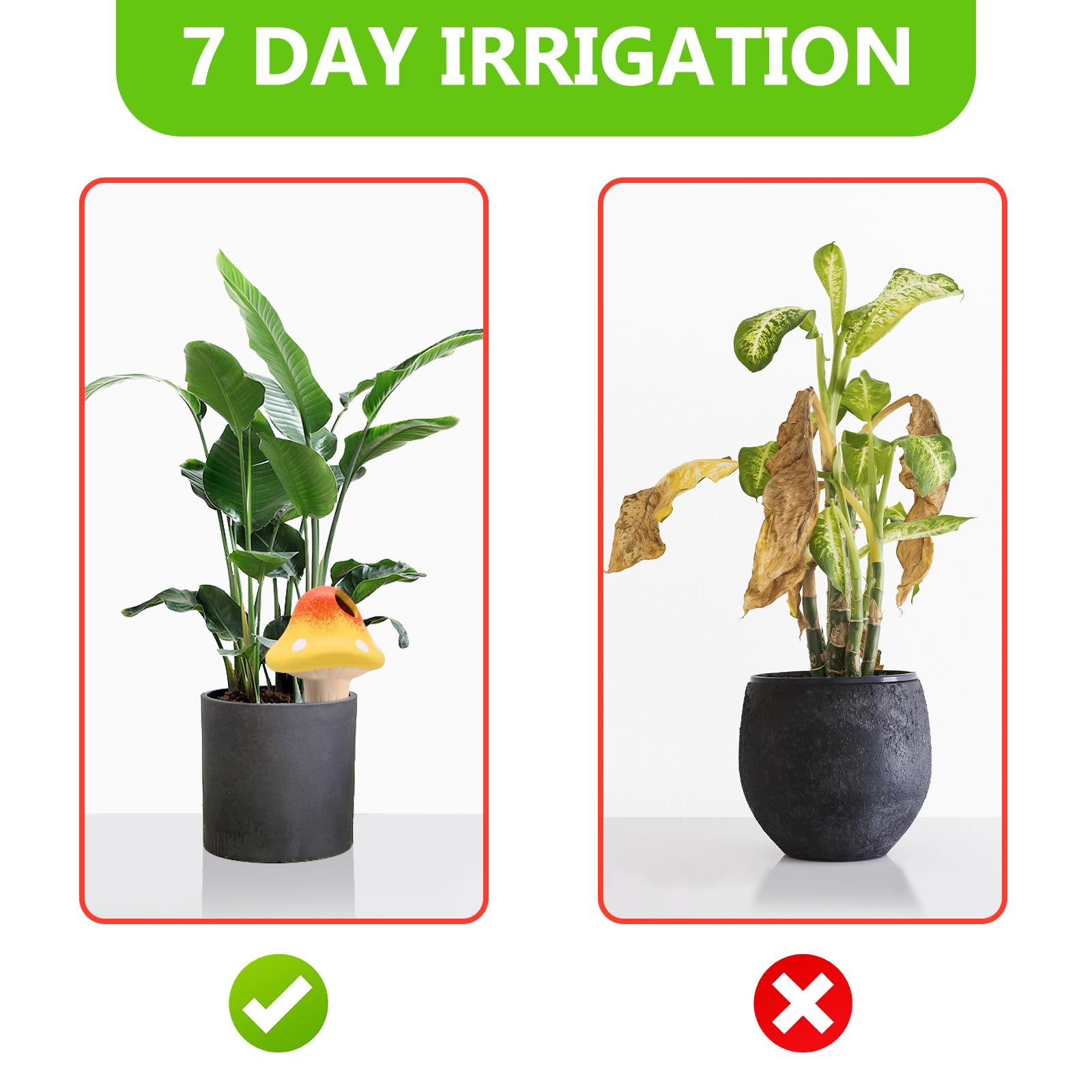 4 Pack Mushroom Shaped Terracotta Watering Spikes, Slow Release Self-Watering Devices, Automatic Plant Waterer for Indoor Outdoor Vacation Plant Care