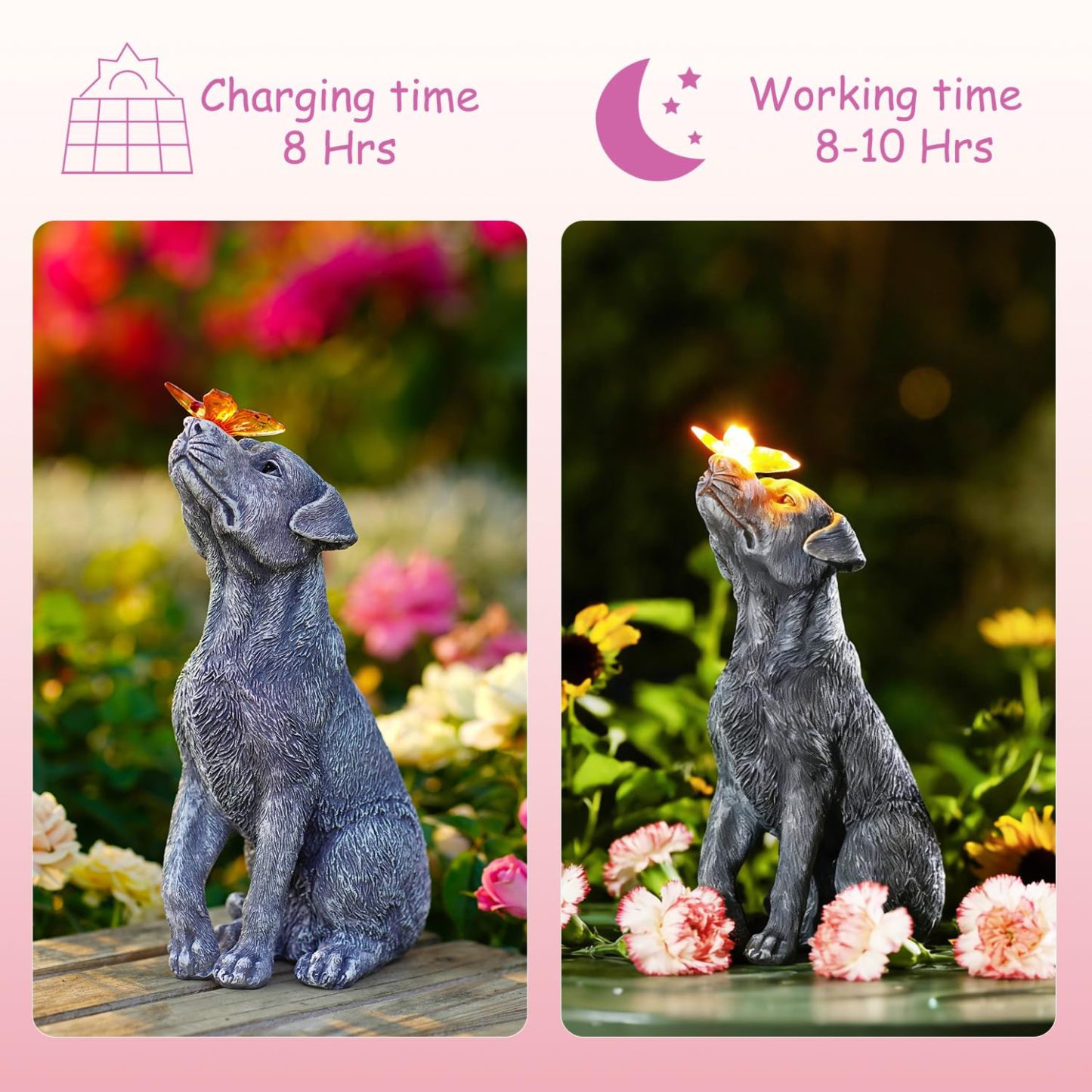 Solar Butterfly Dog Statue, Outdoor Garden Decor Figurine, Perfect Birthday Gift for Mom Dad, Cute Yard & Patio Decoration Ornament