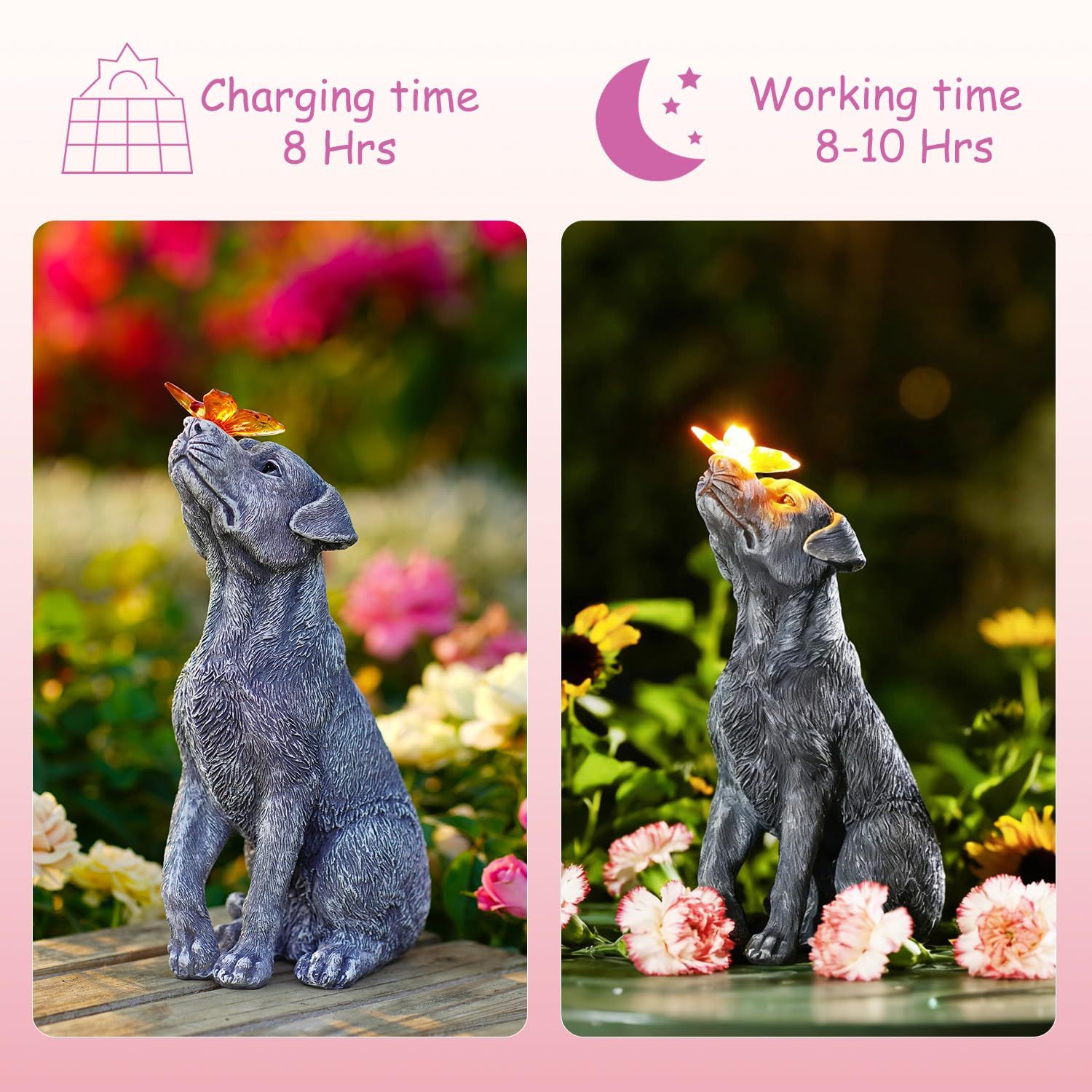 Solar Butterfly Dog Statue, Outdoor Garden Decor Figurine, Perfect Birthday Gift for Mom Dad, Cute Yard & Patio Decoration Ornament