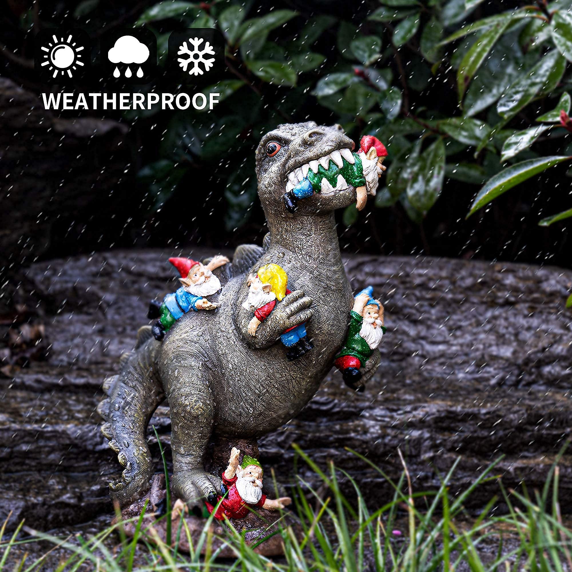 14 Inch Dinosaur Gnome Garden Statue, Outdoor Yard Patio Lawn Decor Ornament, Perfect Gardening & Housewarming Gift for Women