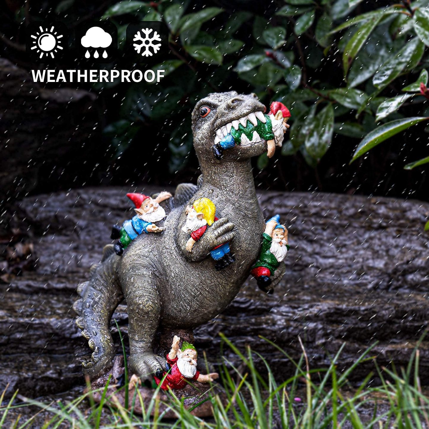 14 Inch Dinosaur Gnome Garden Statue, Outdoor Yard Patio Lawn Decor Ornament, Perfect Gardening & Housewarming Gift for Women