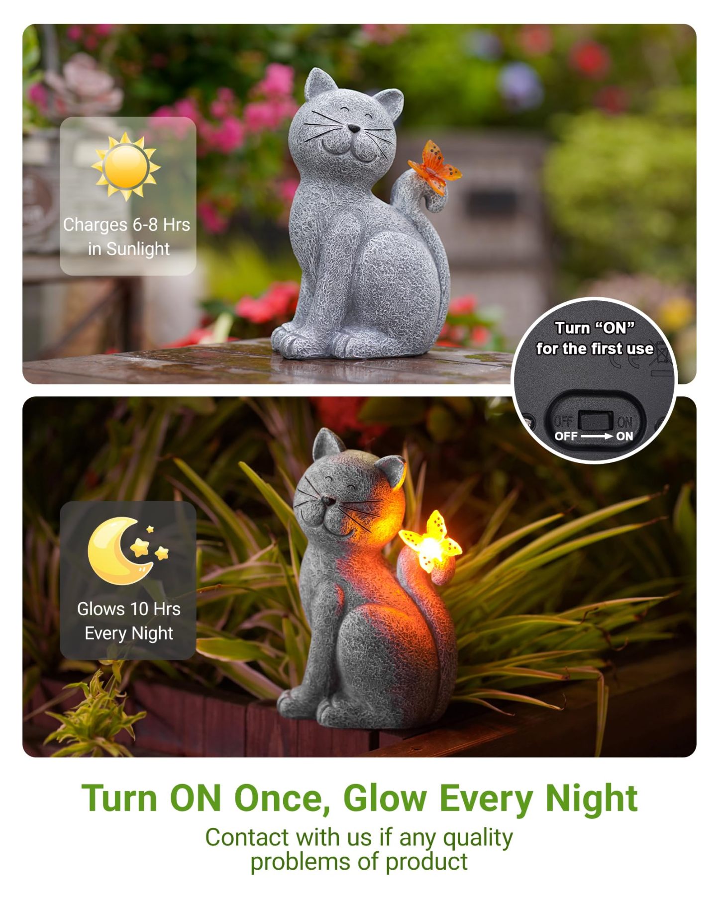 Cat Garden Statue with Butterfly, Outdoor Yard Lawn Patio Decor Ornament, Ideal Gift for Mom, Grandma and Women