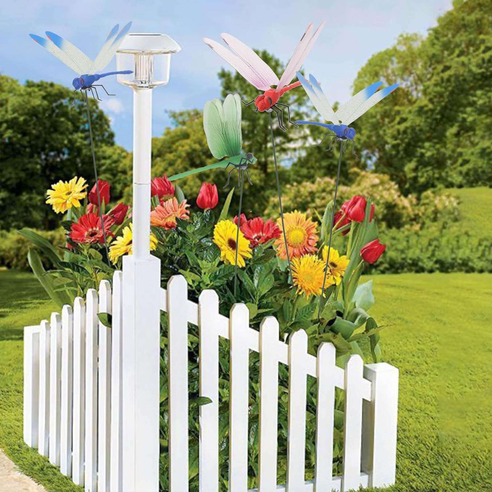 12 Pcs 3D Dragonfly Decorative Clips, Outdoor Horticultural Decor, Pole & Hat Clips for Garden