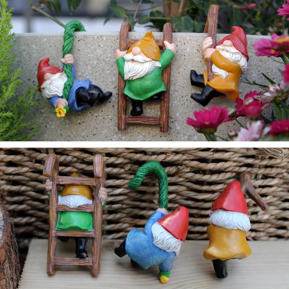 3 PCS Climbing Gnome Tree Face Decor, Resin Outdoor Fairy Garden Ornaments, Yard & Flower Pot Landscape Decor