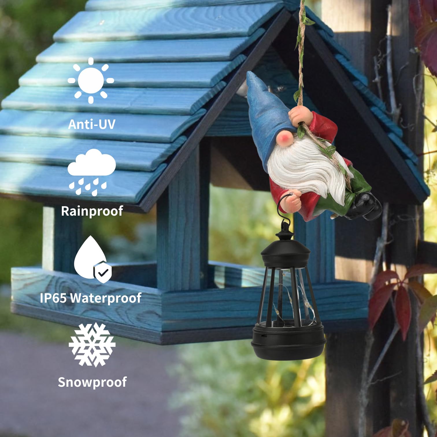 Solar Climbing Rope Gnome Tree Hugger with LED Lantern, Hanging Outdoor Yard Porch Wall Decor, Gift for Mom and Women