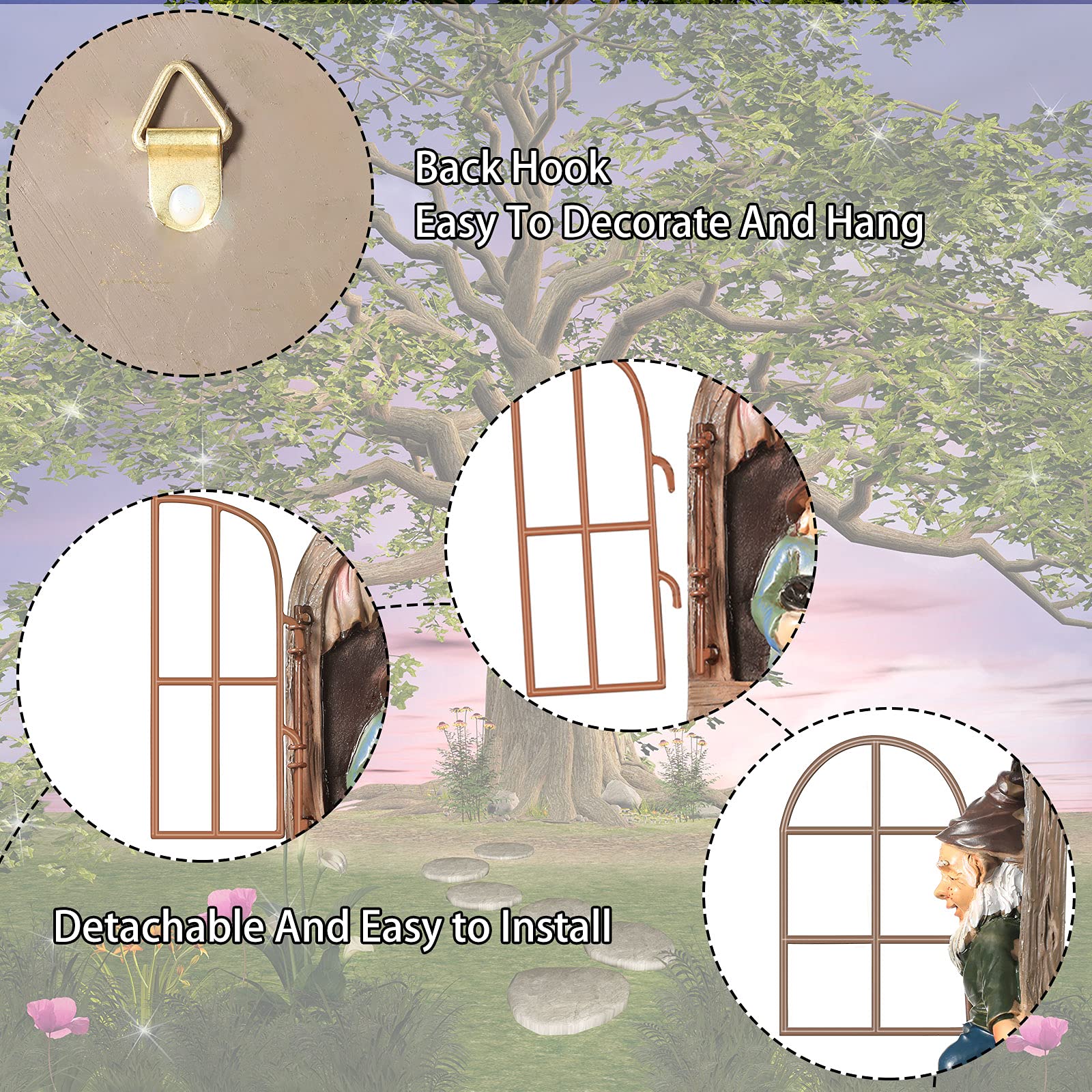 4Pcs Rustic Tree Hugger Gnomes Outdoor Decor, Resin Elf Fairy Tree Face Figurines with Hanging Ladder, Tree Hugging Ornaments for Patio Yard Lawn Garden