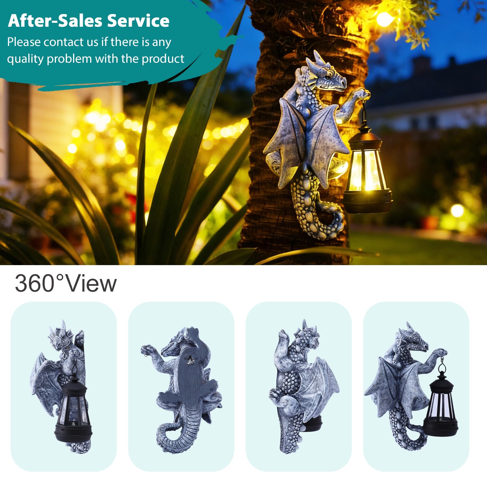 9.3 Inch Solar Dragon Tree Hugger Lantern Garden Statue, Resin Dragon Decor for Outdoor Yard, Perfect Garden Gift & Patio Ornament