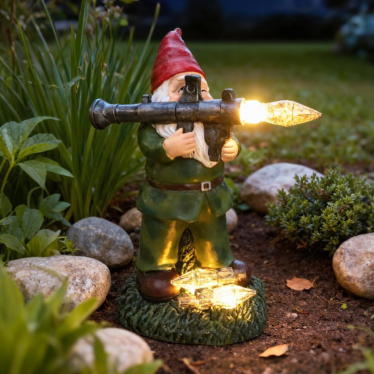 Large Garden Gnome Statue with Guns