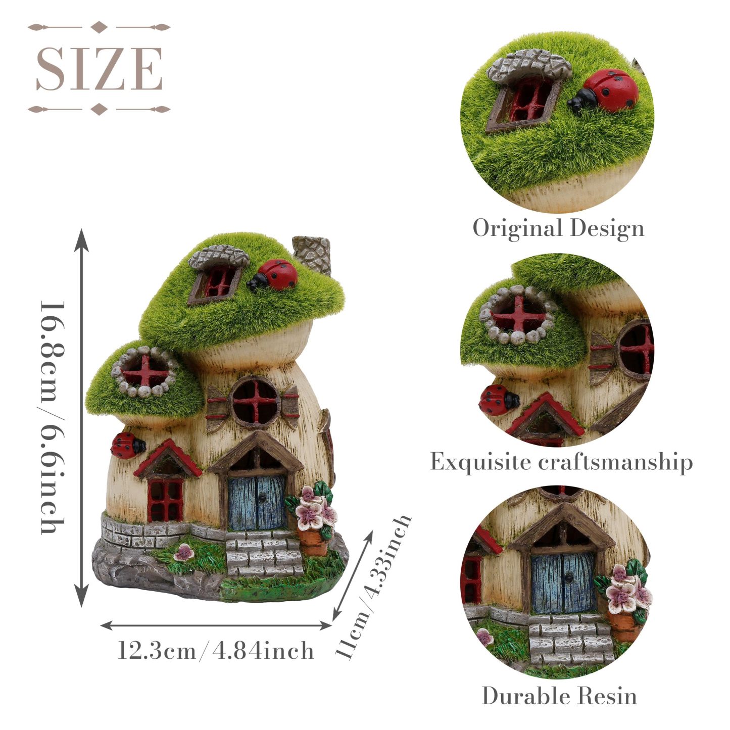 Solar Mushroom Fairy House Garden Statue, Green Flocked Resin Outdoor Decor with LED Light, Yard Patio Ornament & Gardening Gift for Mom, Women