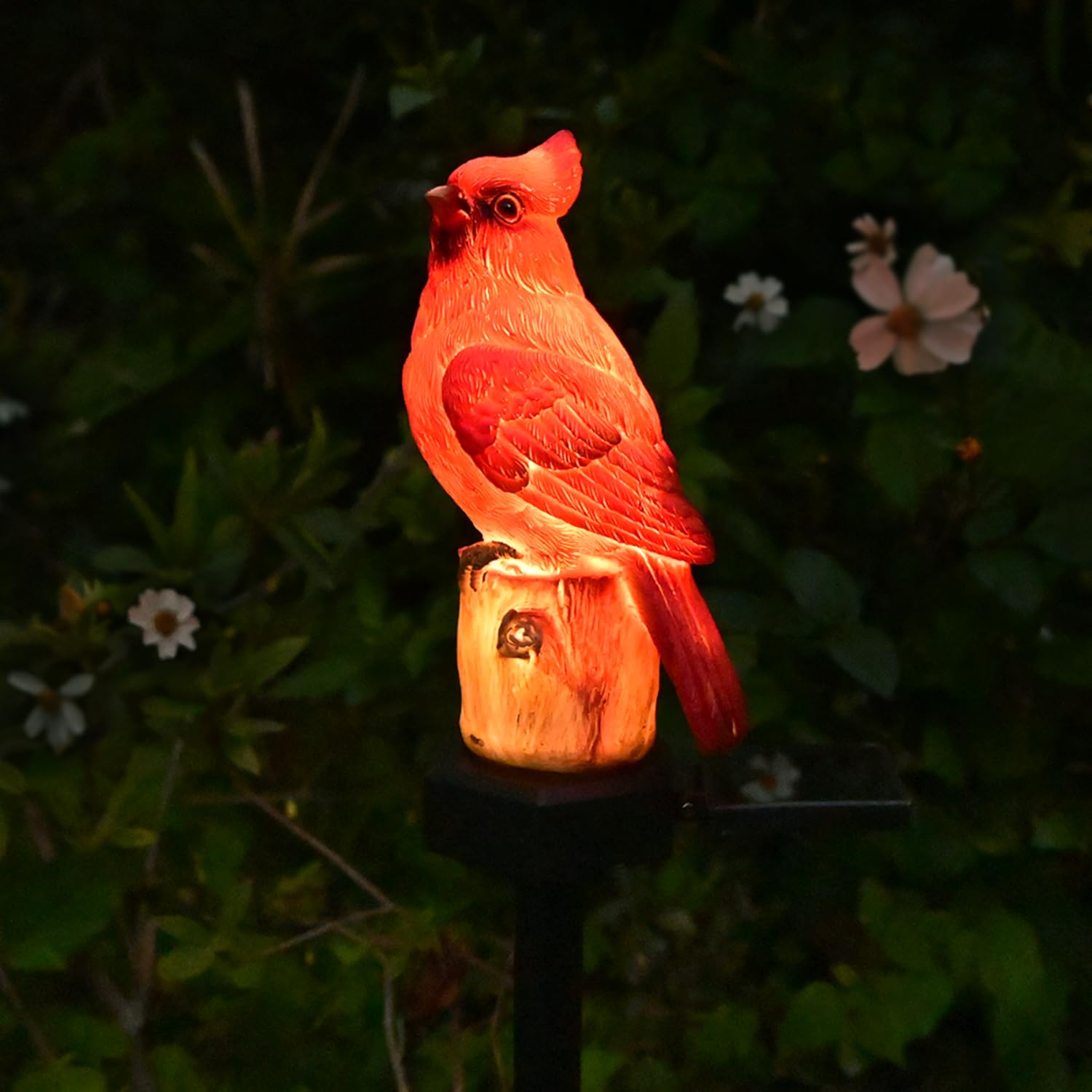 Solar Red Bird Memorial Stake Light, Outdoor Garden Patio Yard Art Statue, Rustic Lawn Ornament, Sympathy Gift for Mom, Grandma & Women