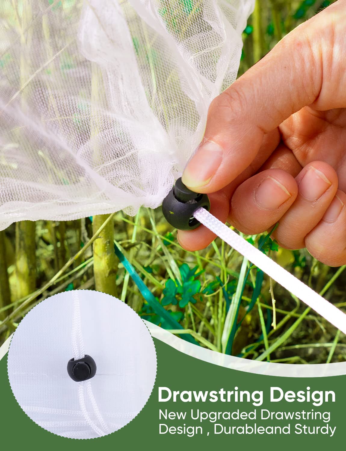 Garden Bird Protection Netting, 4 Pack Drawstring Plant Cover, 3.3Ft x 2.7Ft Pest Barrier Net, Mosquito & Cicada Proof Protective Mesh for Tomato Plants, Vegetables and Blueberry Bushes
