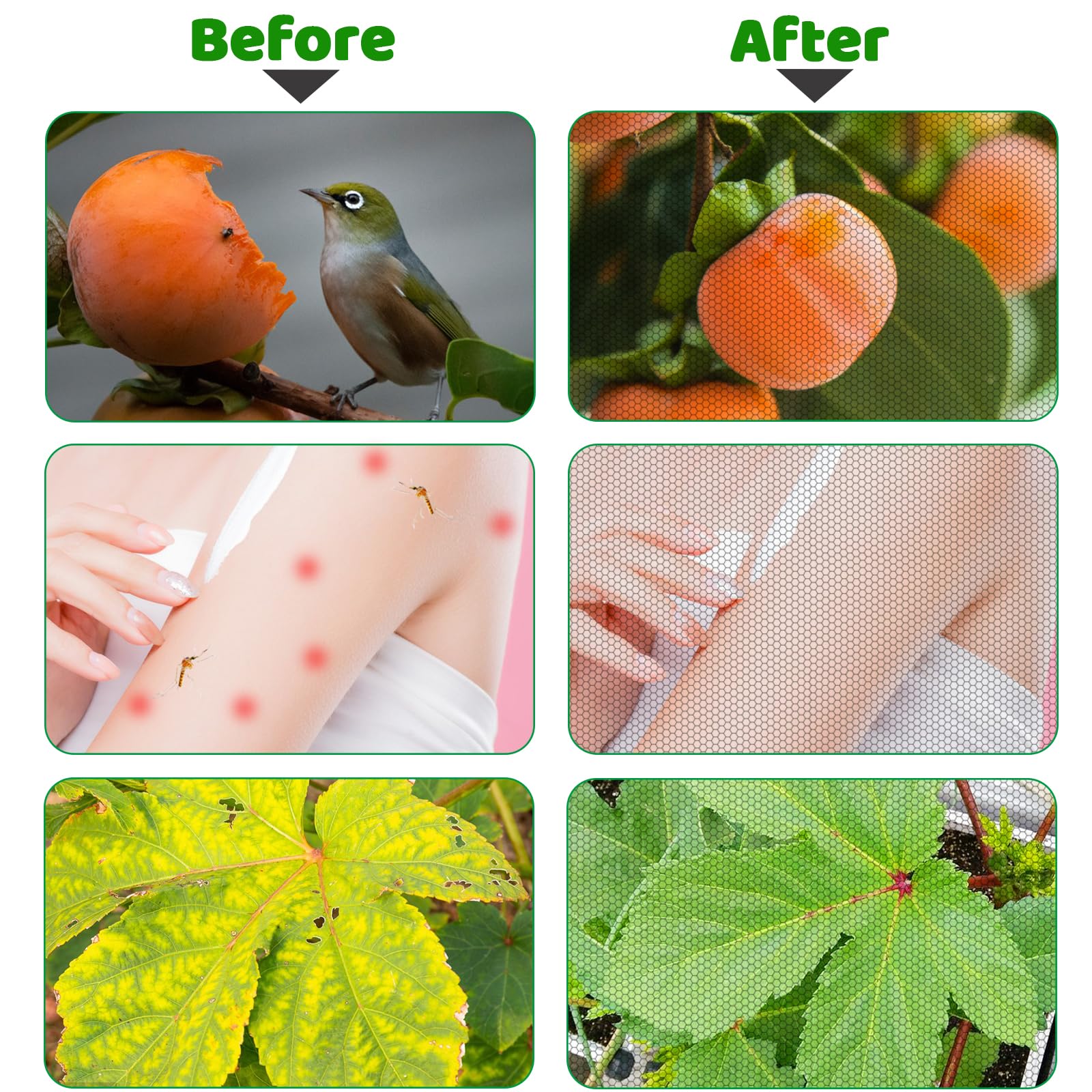 10x50Ft Patio Mosquito & Insect Barrier Netting, Breathable Garden Mesh Screen, Pest Protection Cover for Vegetables, Fruits Against Birds and Bugs