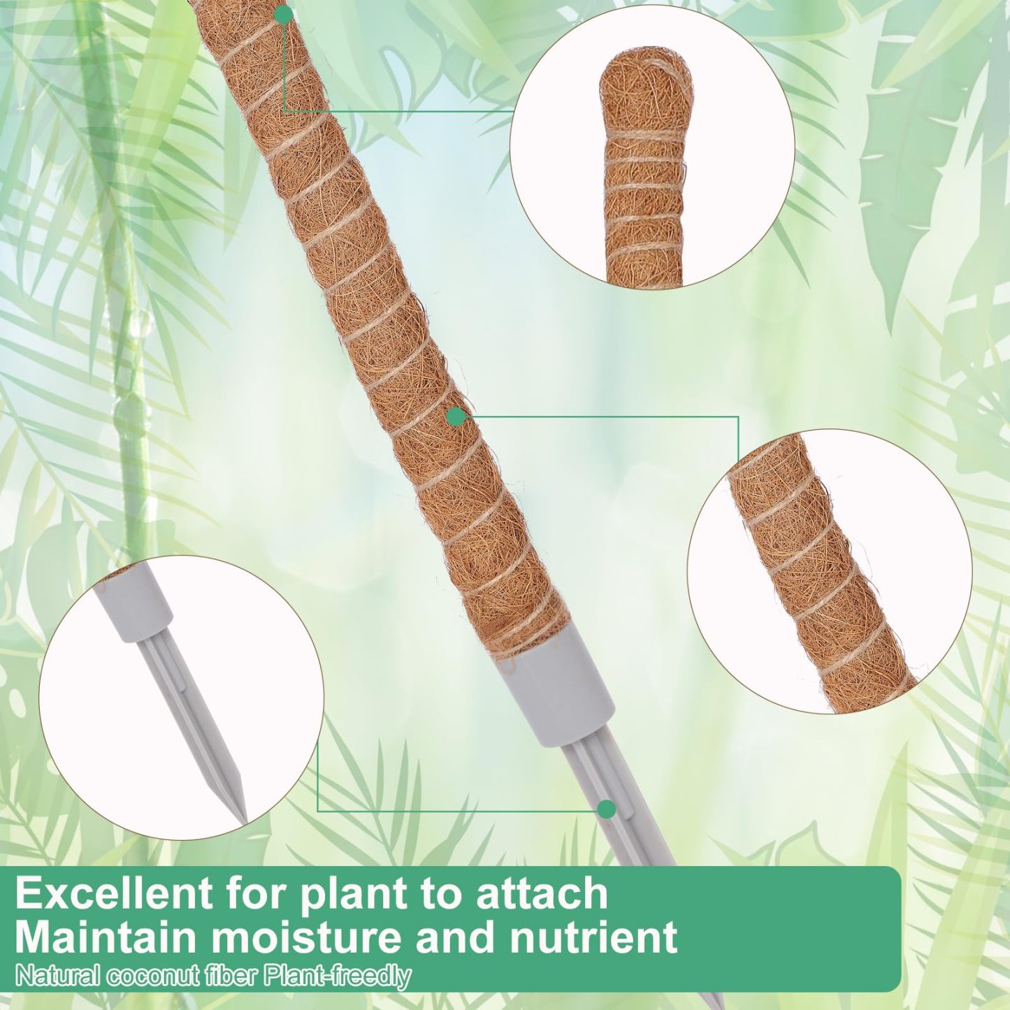 3 Pack 50 Inch Tall Coco Coir Moss Poles, Sturdy Climbing Plant Support Stakes for Monstera, Pothos, Philodendron and Indoor Tropical Plants