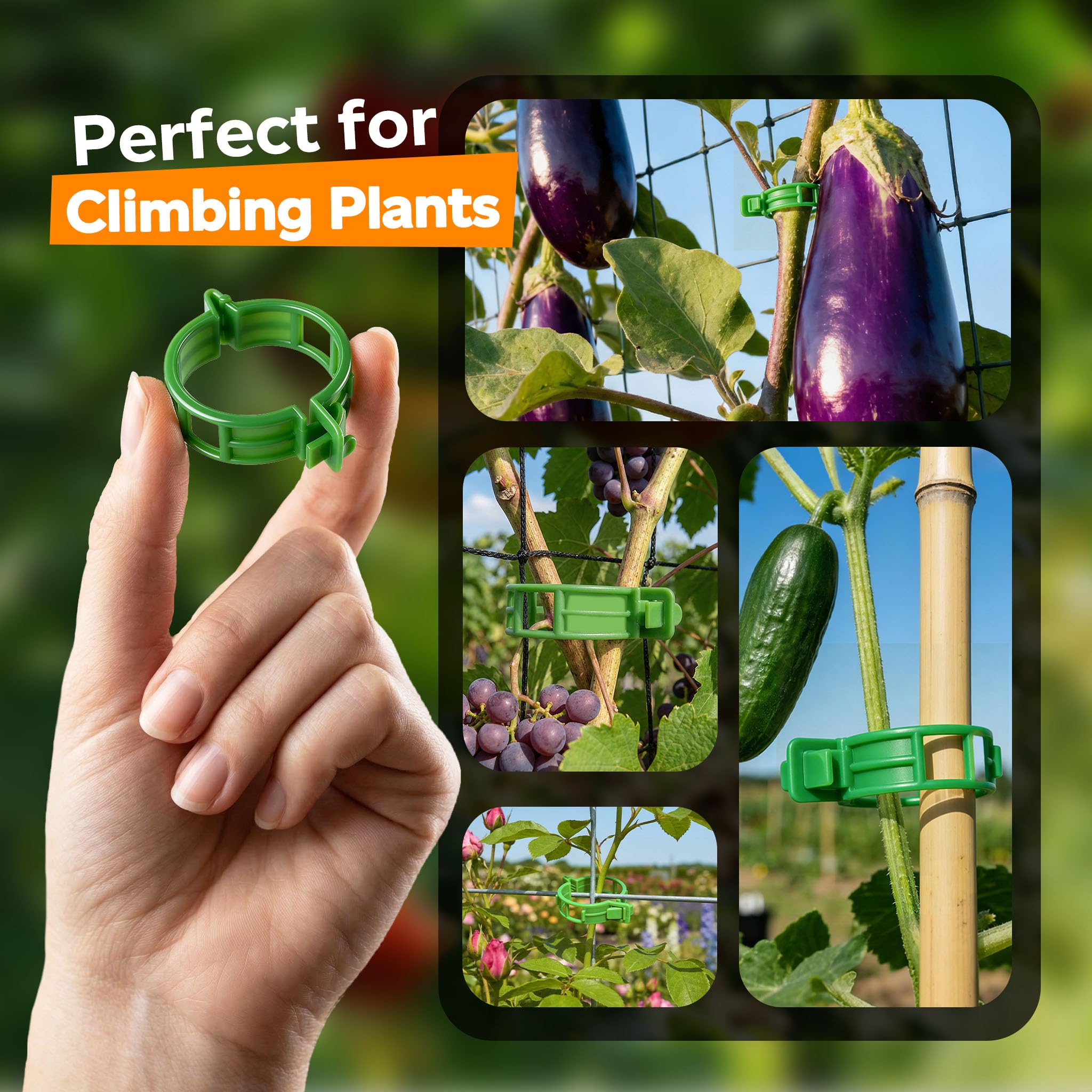 100 Pack Plastic Plant Support Clips, Reusable Garden Trellis Clips for Tomato, Grape Vines & Vegetable Plants Upright Growth