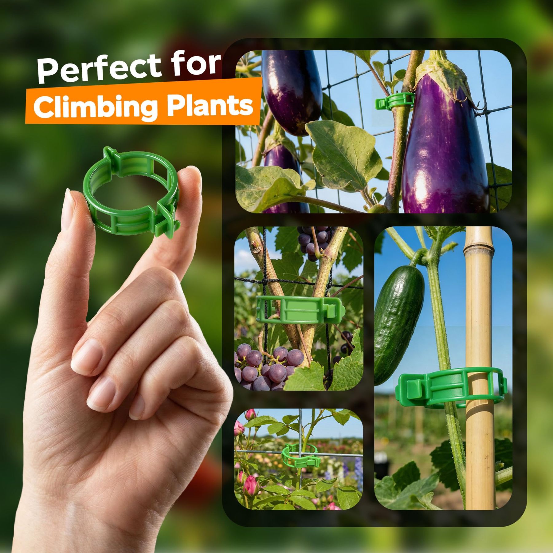 100 Pack Plastic Plant Support Clips, Reusable Garden Trellis Clips for Tomato, Grape Vines & Vegetable Plants Upright Growth