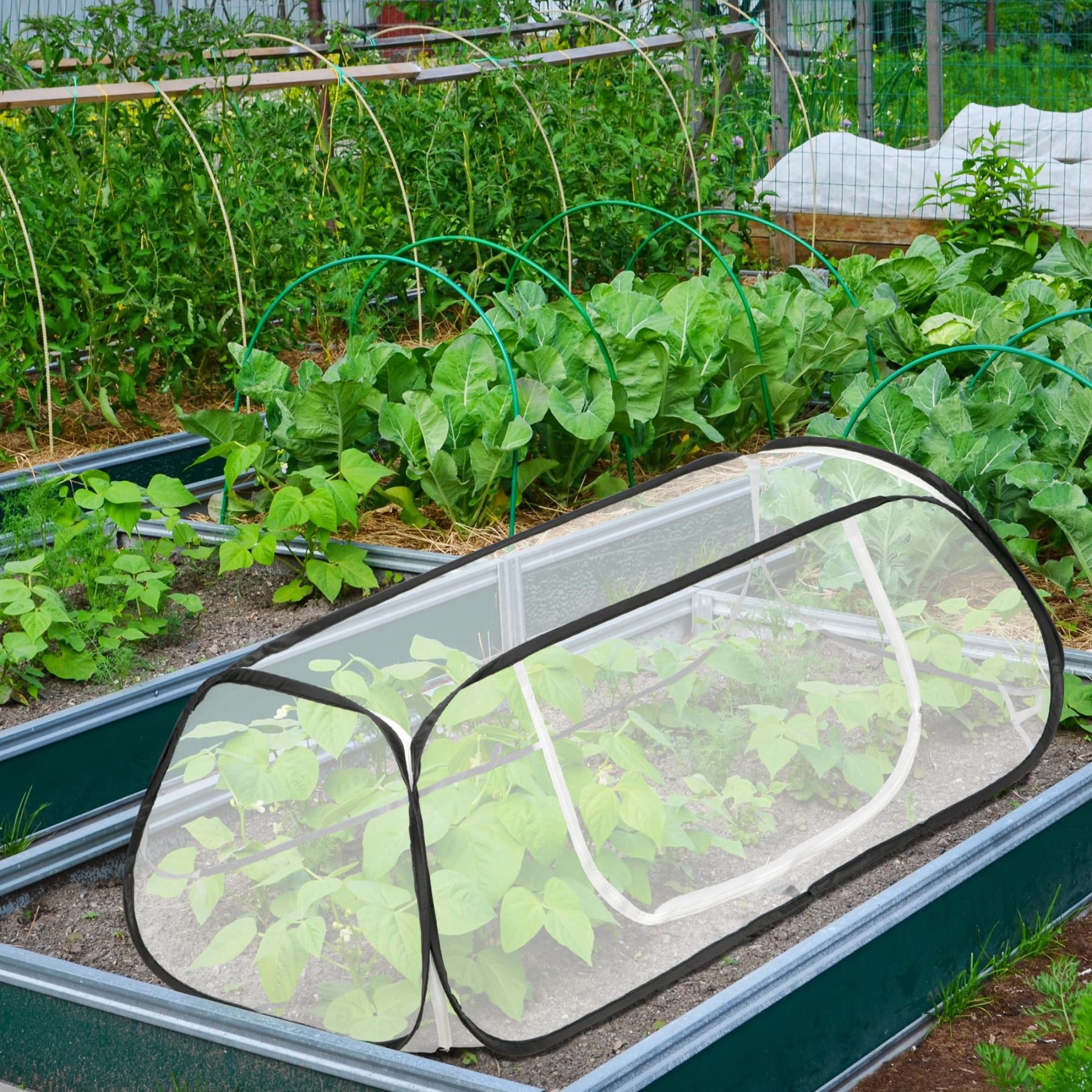 2 Pcs Pop Up Garden Row Plant Cover, 46"×22"×16" Mesh Plant Protector Cage, Insect & Bird Barrier with Stakes, Outdoor Protection for Seedlings, Vegetables and Fruits