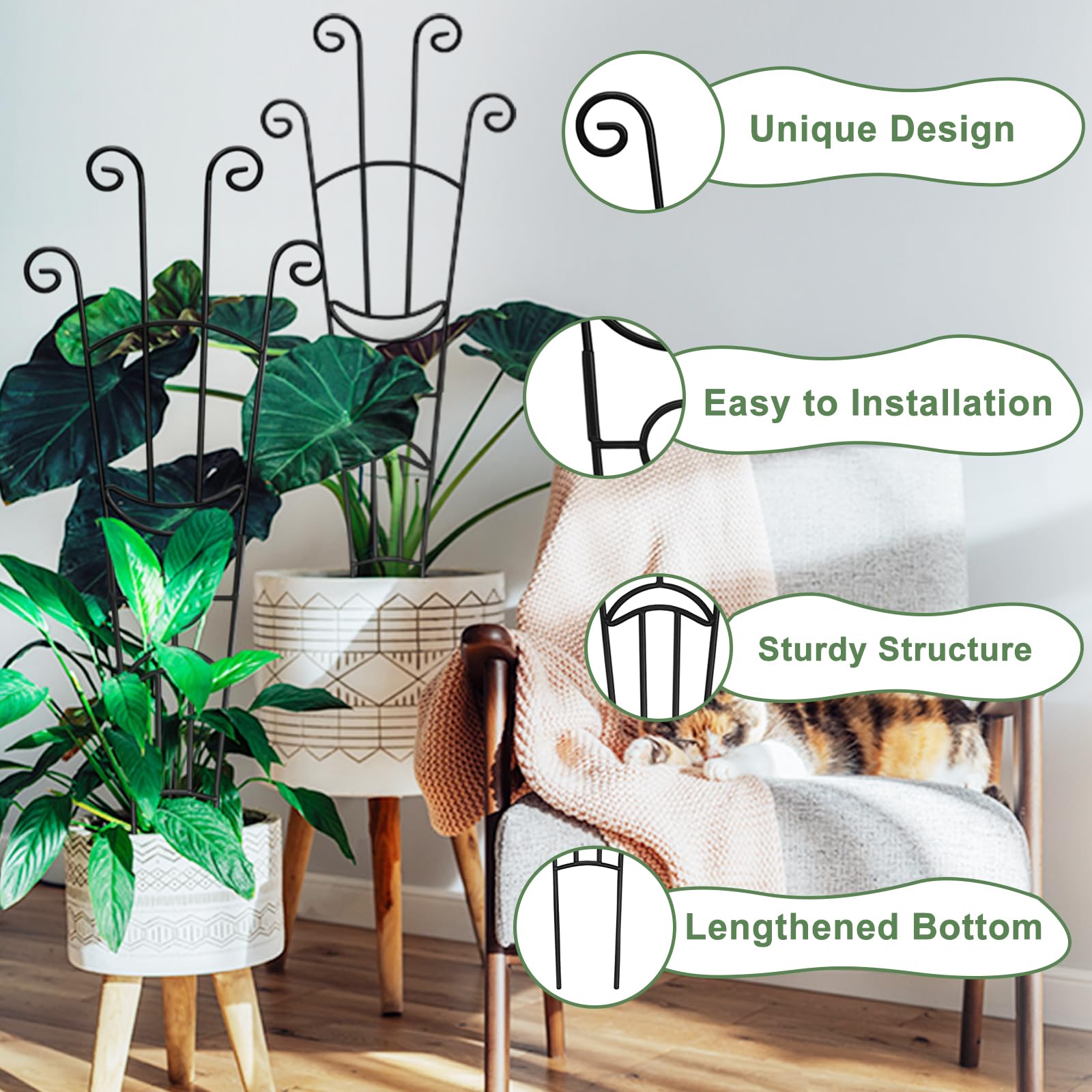 2 Pcs 32.6in Metal Plant Trellis, Monstera Plant Support Stakes, Indoor Climbing Plant Support for Pothos, Vine and Snake Plant