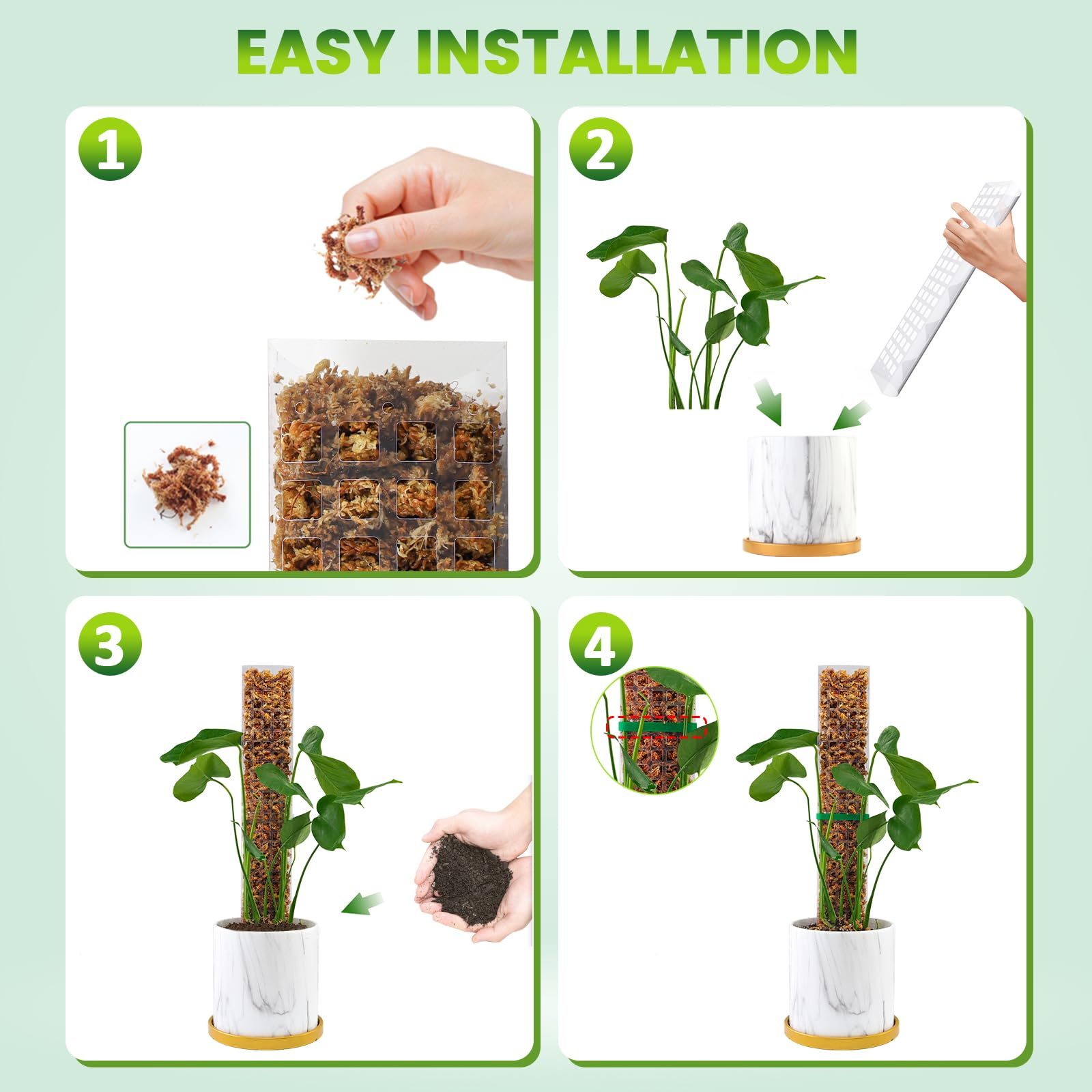 6 Pcs 15 Inch Plastic Moss Poles, Fillable Plant Support for Climbing Plants, Indoor Moss Pole Stakes for Monstera, Compatible with Sphagnum Moss