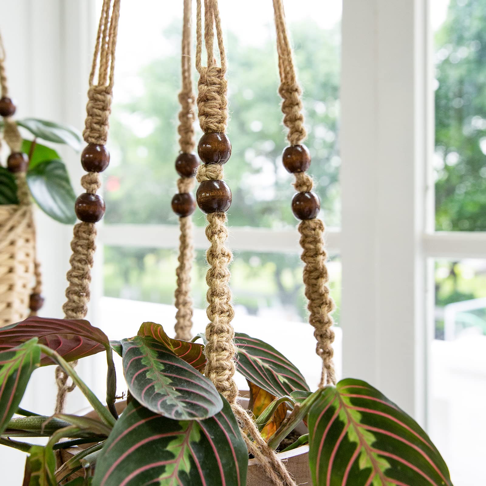 3 Pcs Tassel-Free Macrame Plant Hangers, Beaded Hanging Planter Baskets, Indoor Flower Pot Holders in 23/29/35 Inch
