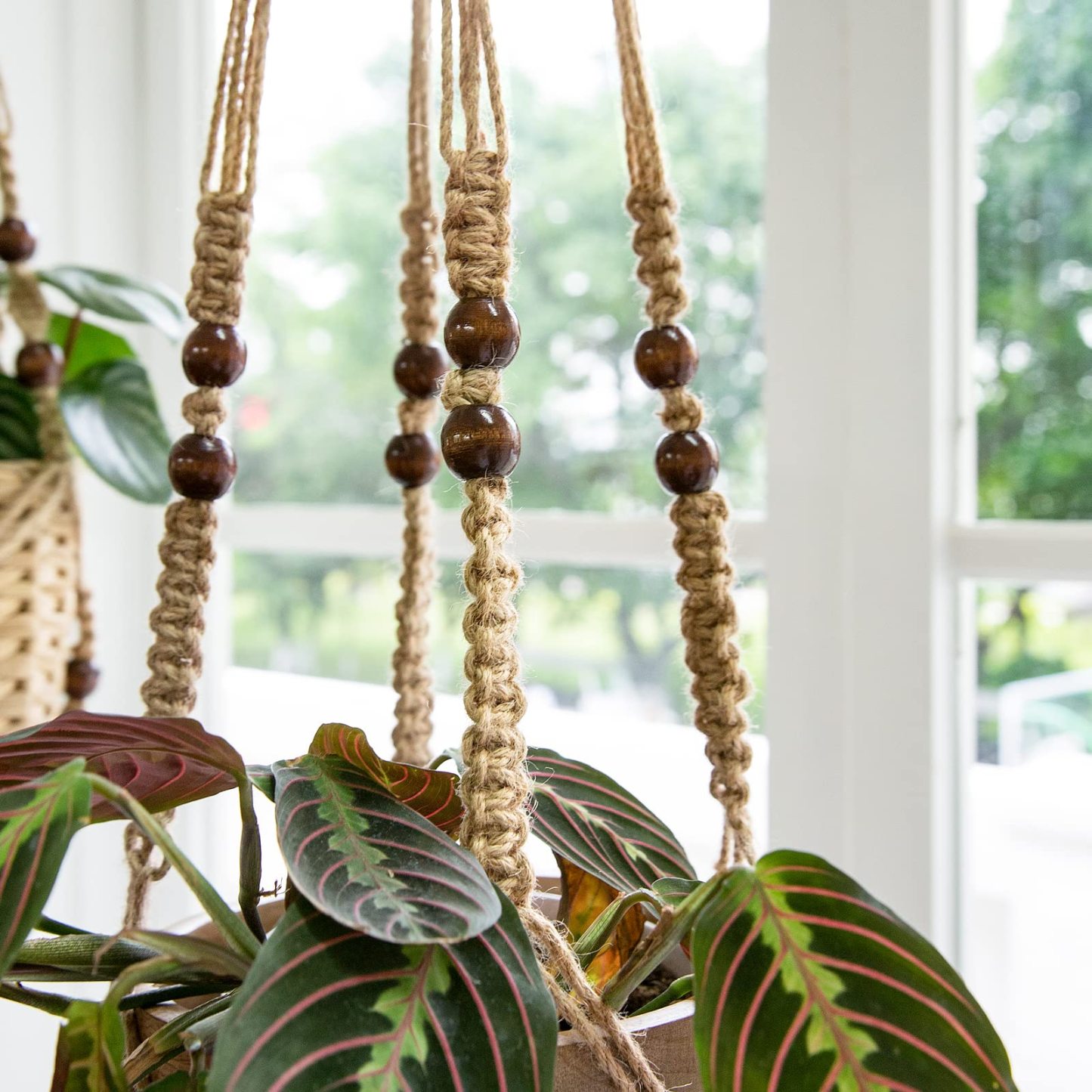 3 Pcs Tassel-Free Macrame Plant Hangers, Beaded Hanging Planter Baskets, Indoor Flower Pot Holders in 23/29/35 Inch