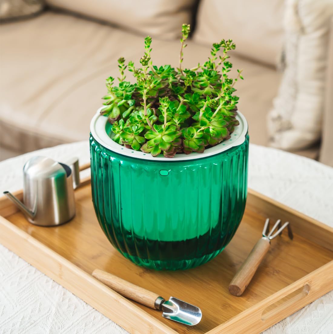 1 Pack 8.3 Inch Self Watering Hanging Planter, Indoor Outdoor Hanging Flower Pot Basket with 3 Hooks and Drainage Holes for Home Garden Decor