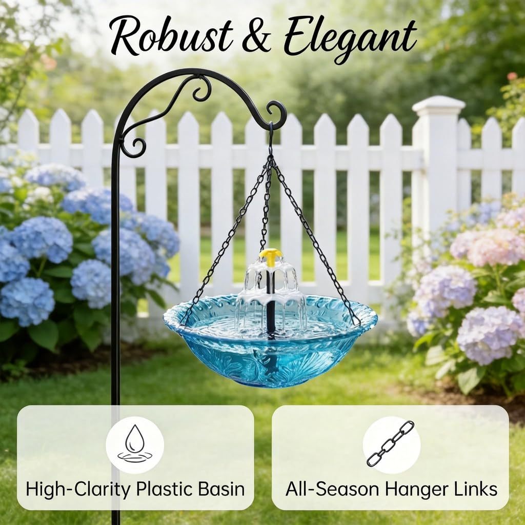 Upgrade 3-Layer Hanging Solar Bird Bath Fountain, Solar Powered Cascading Water Fountain, Outdoor Hummingbird Bath for Garden Yard Patio Backyard Lawn Decor