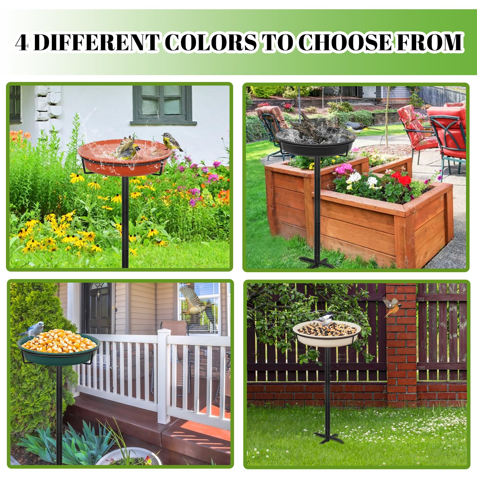 35.5in Heavy Duty Detachable Bird Bath, Metal Stake Stand Bird Bath Bowl Feeder with 4 Spiky Feet for Outdoor Garden Yard