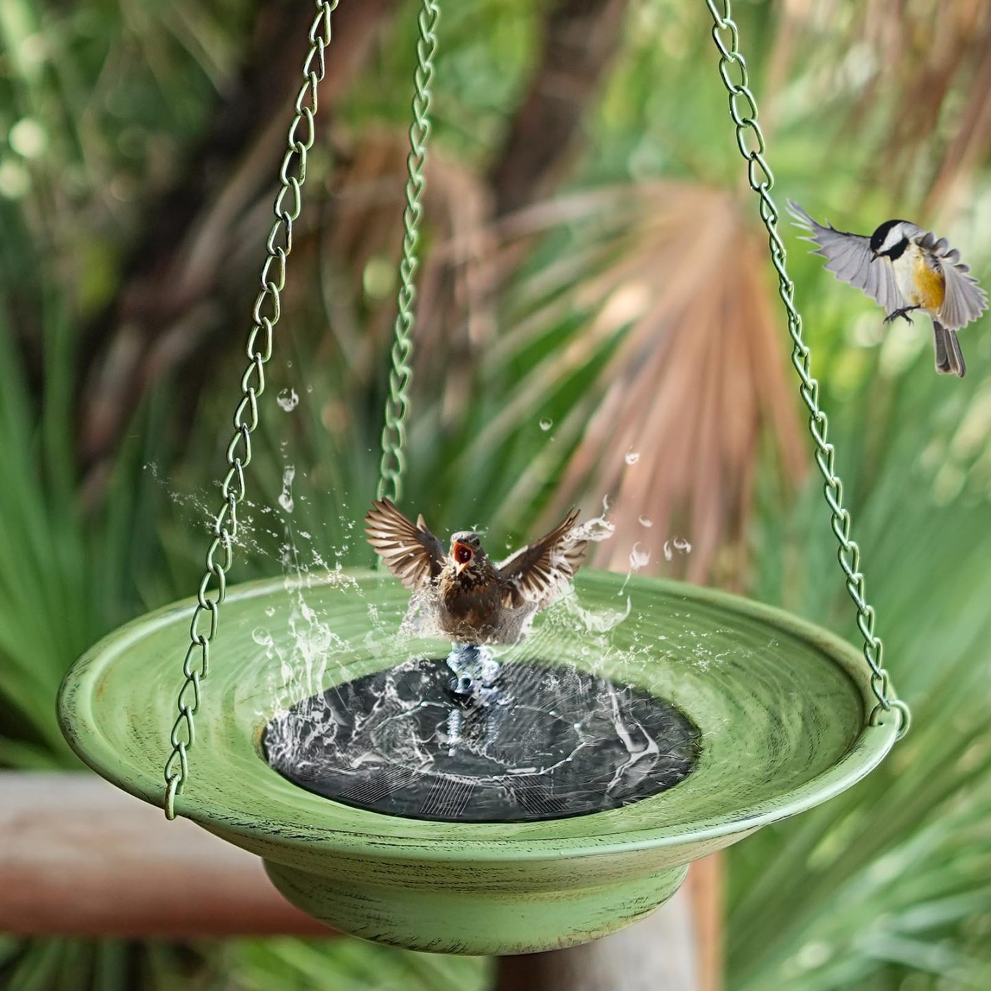 Solar Fountain Hanging Bird Bath, 30" Height × 12.4" Width Metal Bird Bubbler, Outdoor Garden Patio Decorative Bird Bath Bowl