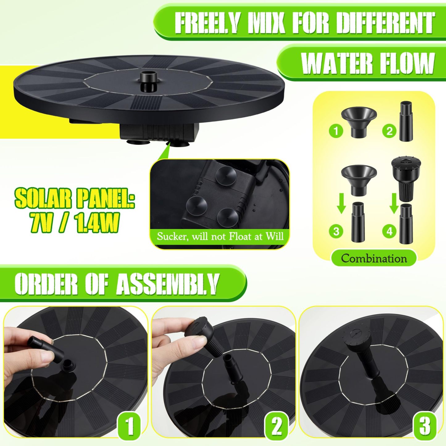 Hanging Solar Bird Bath Fountain, Solar Powered Hummingbird Water Fountain Pump Set with 4 Water Patterns for Garden Yard Patio Lawn